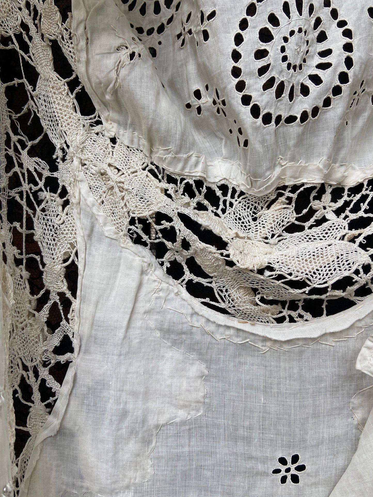 Antique Titanic Era Hand Sewn Eyelet Irish Lace Gown