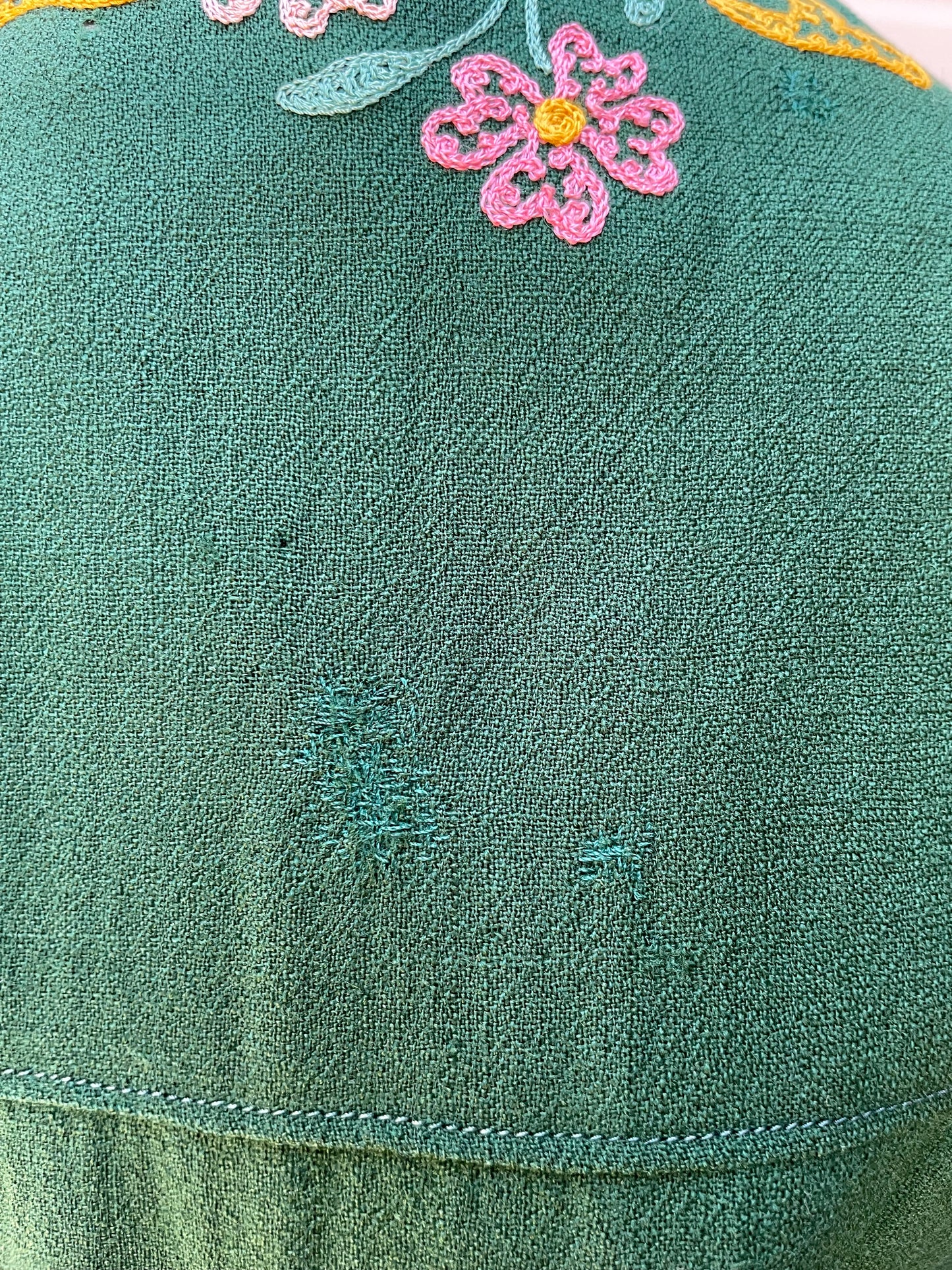 1940s Floral Embroidered Wool Folk Dress