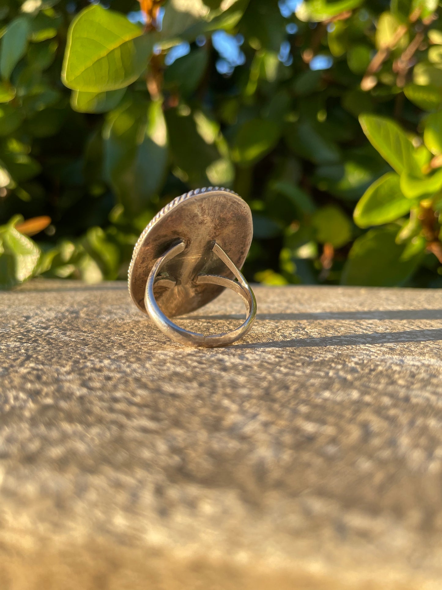 1970s Sterling Inlay Abalone Cactus & Sunset Ring