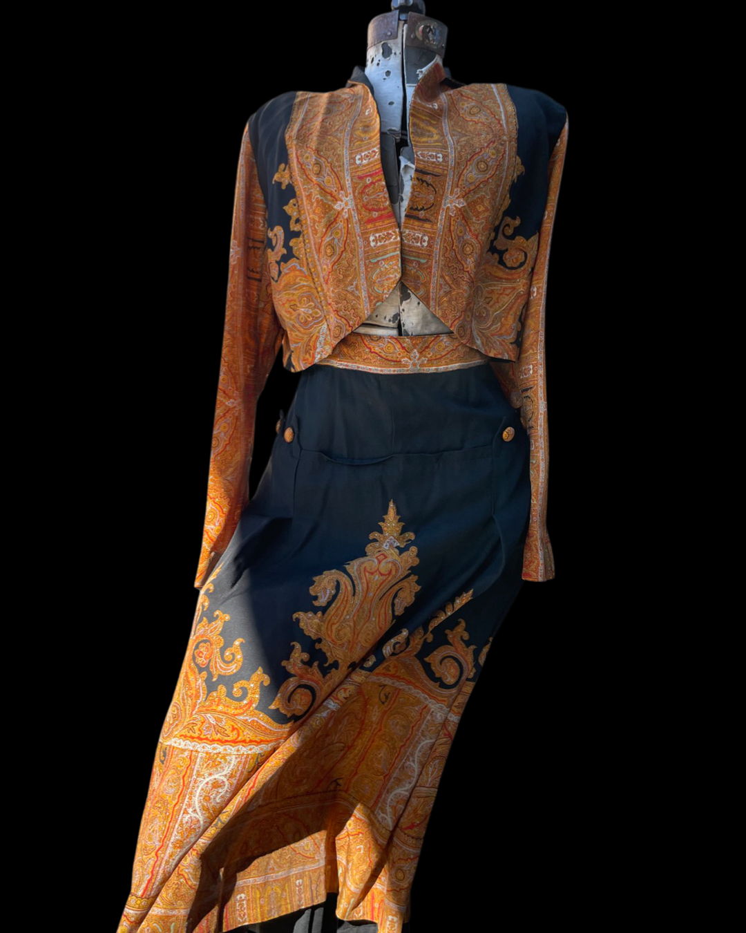 Rare Victorian Paisley Shawl Two Piece Set Circa 1930s/1940s