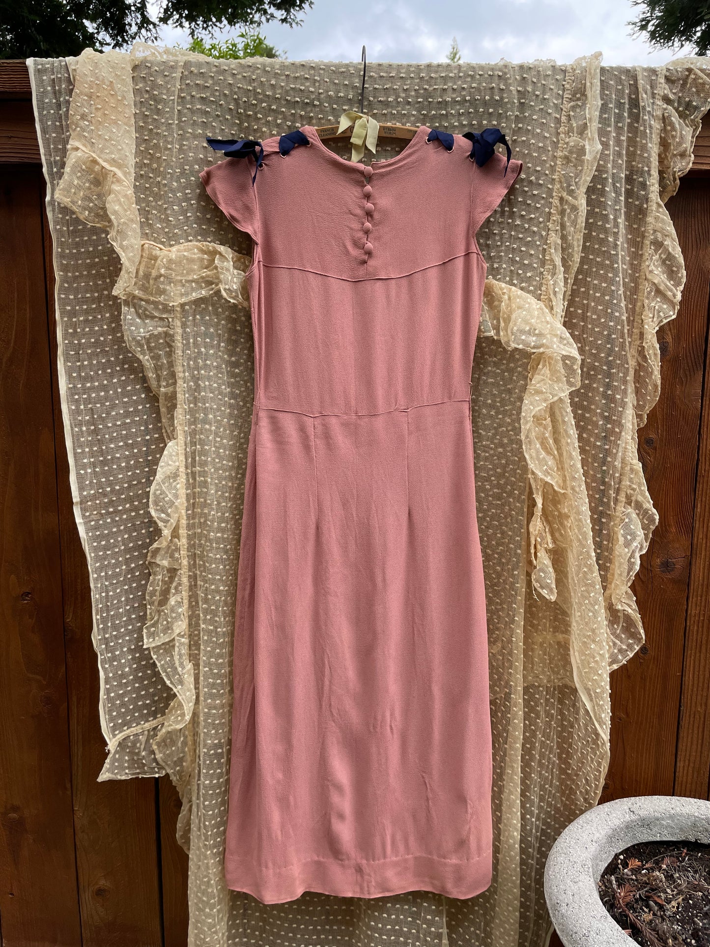 1930s Lace Up Crepe Midi Dress