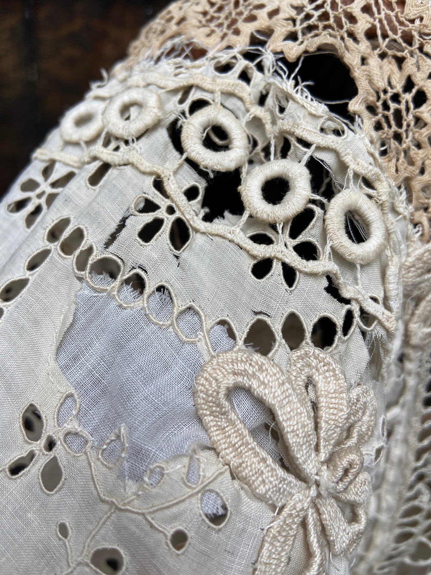Antique Titanic Era Hand Sewn Eyelet Irish Lace Gown