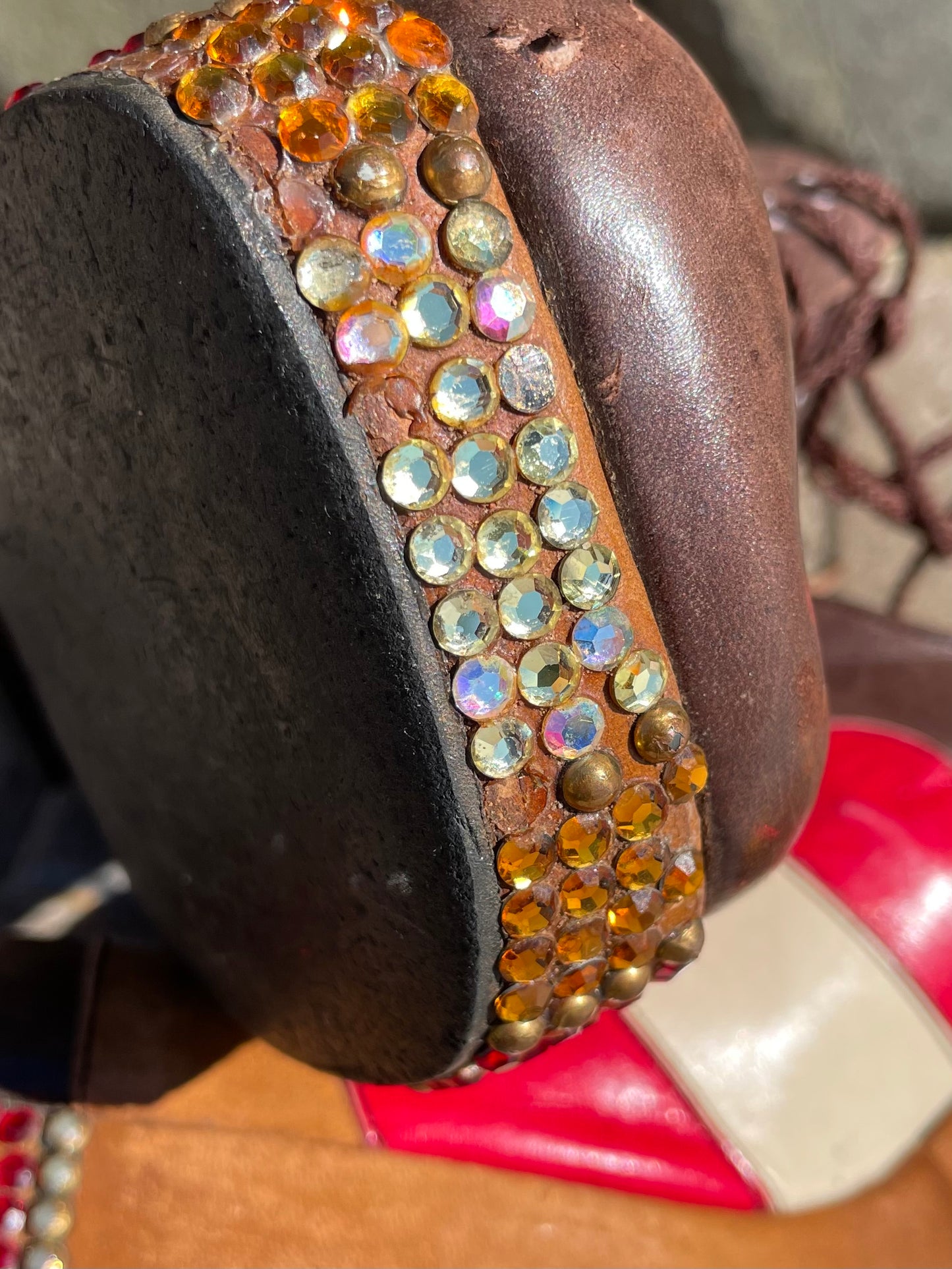 Rare Late 60s Early 70s Patchwork Leather Rhinestone Platforms