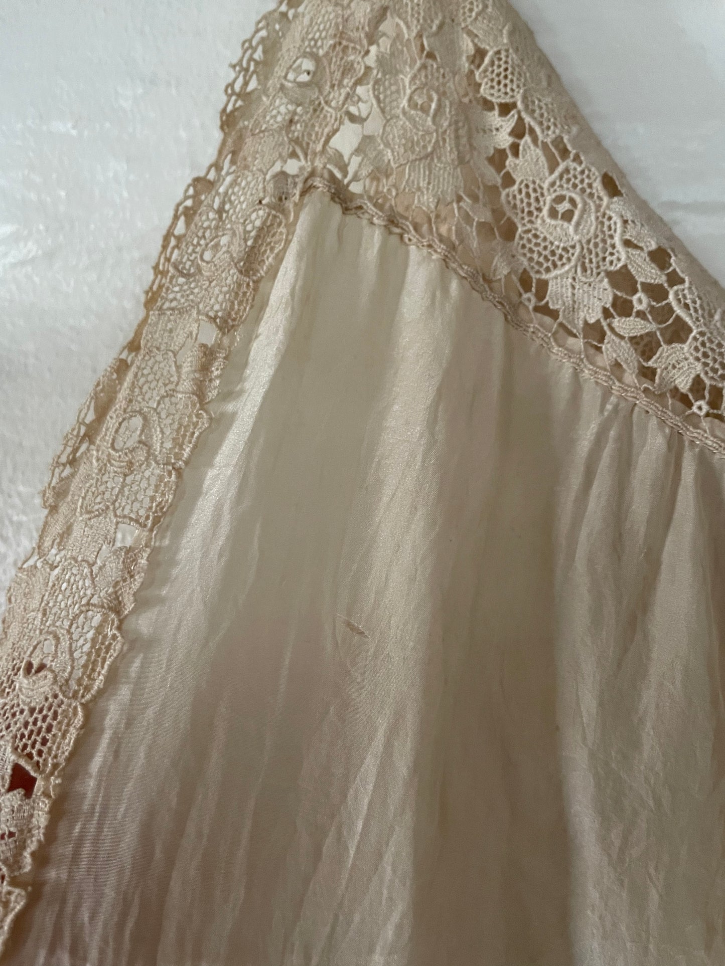 Antique Edwardian Ecru Lace Silk Slip Dress