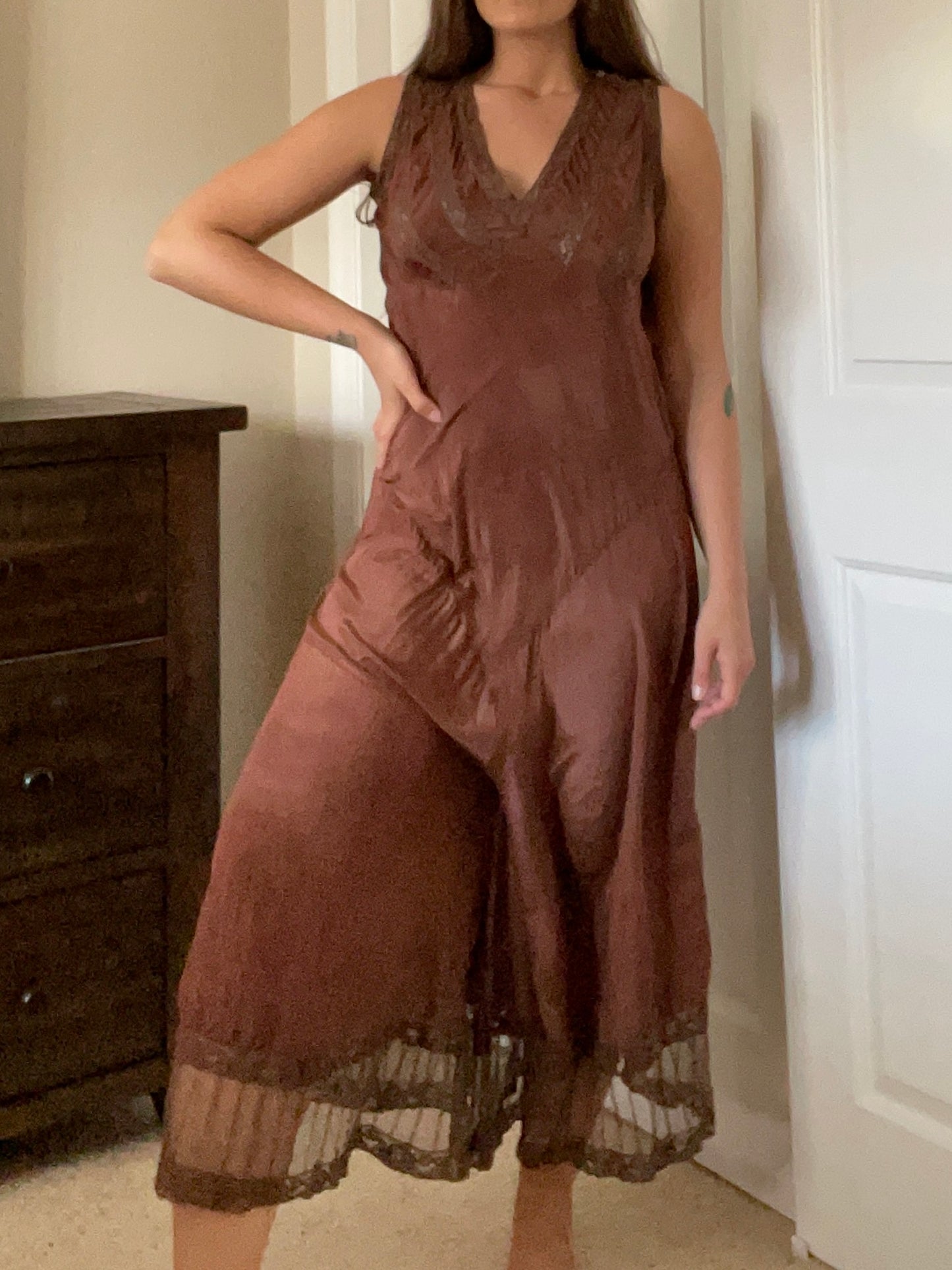 1930s Pure Silk & Lace Lounge Jumpsuit