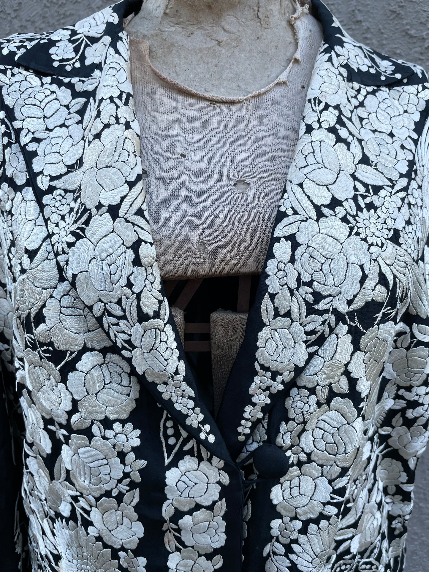 1920s Chinese Densely Embroidered Peacock Floral Silk Coat