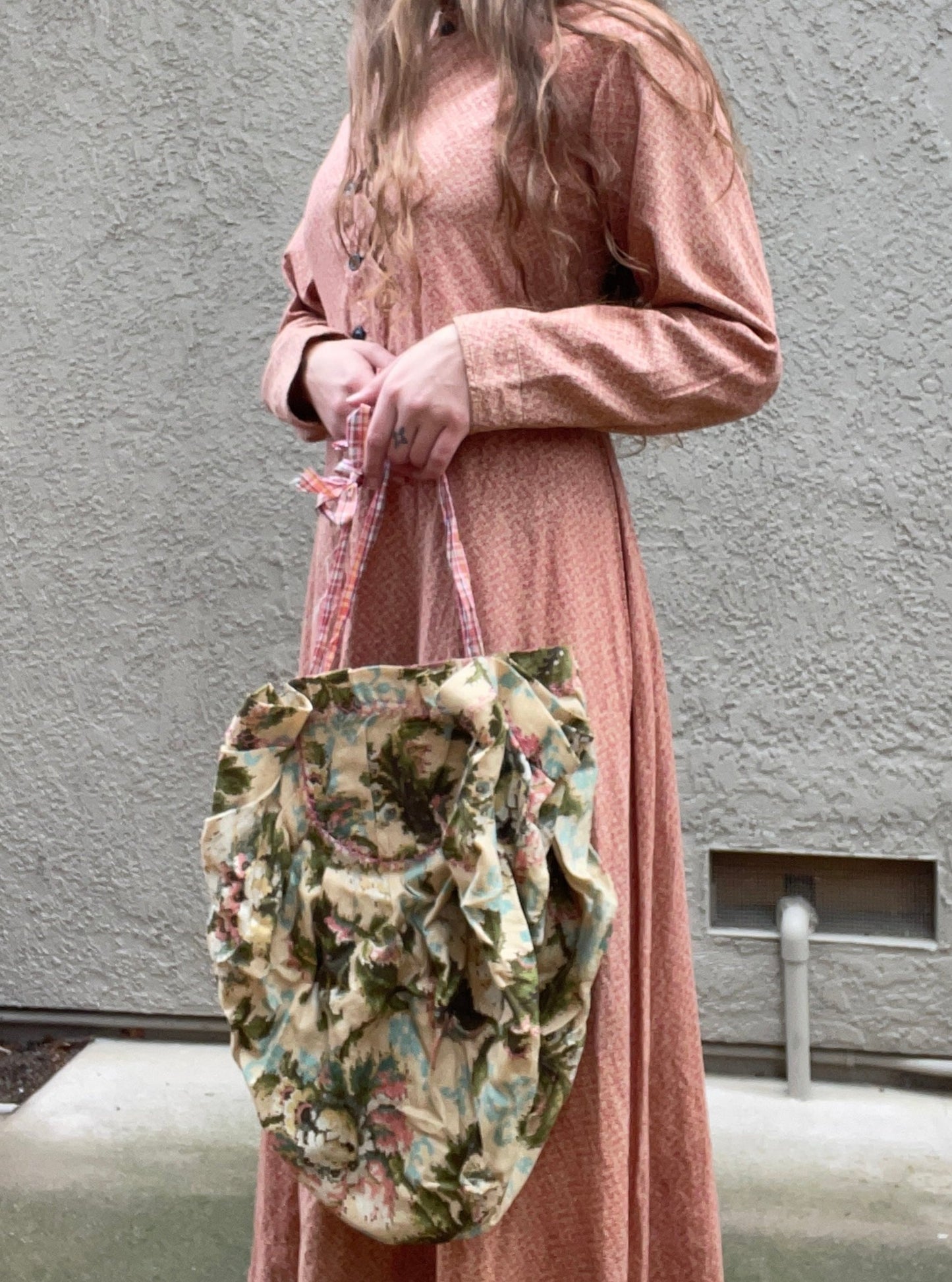 Early 1900s Floral Cloth Ditty/ Sewing Handbag
