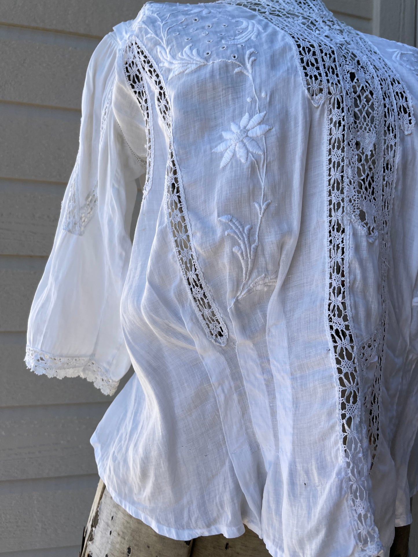 Edwardian Embroidered Whitework Cotton Lawn Blouse