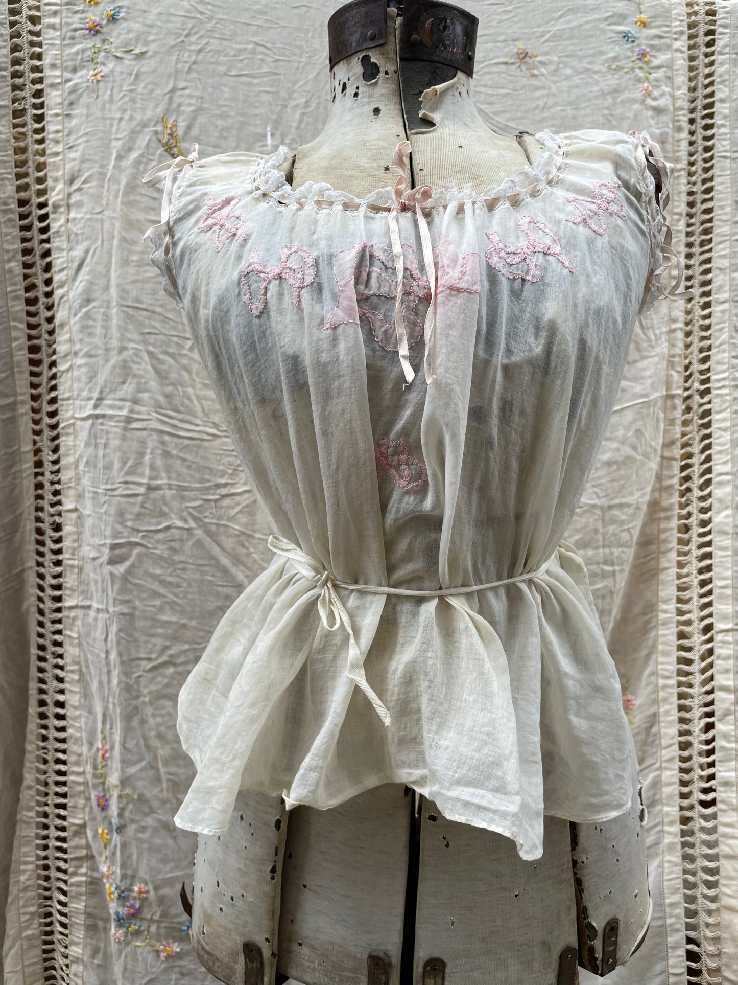 Edwardian Embroidered Bow Cotton Blouse