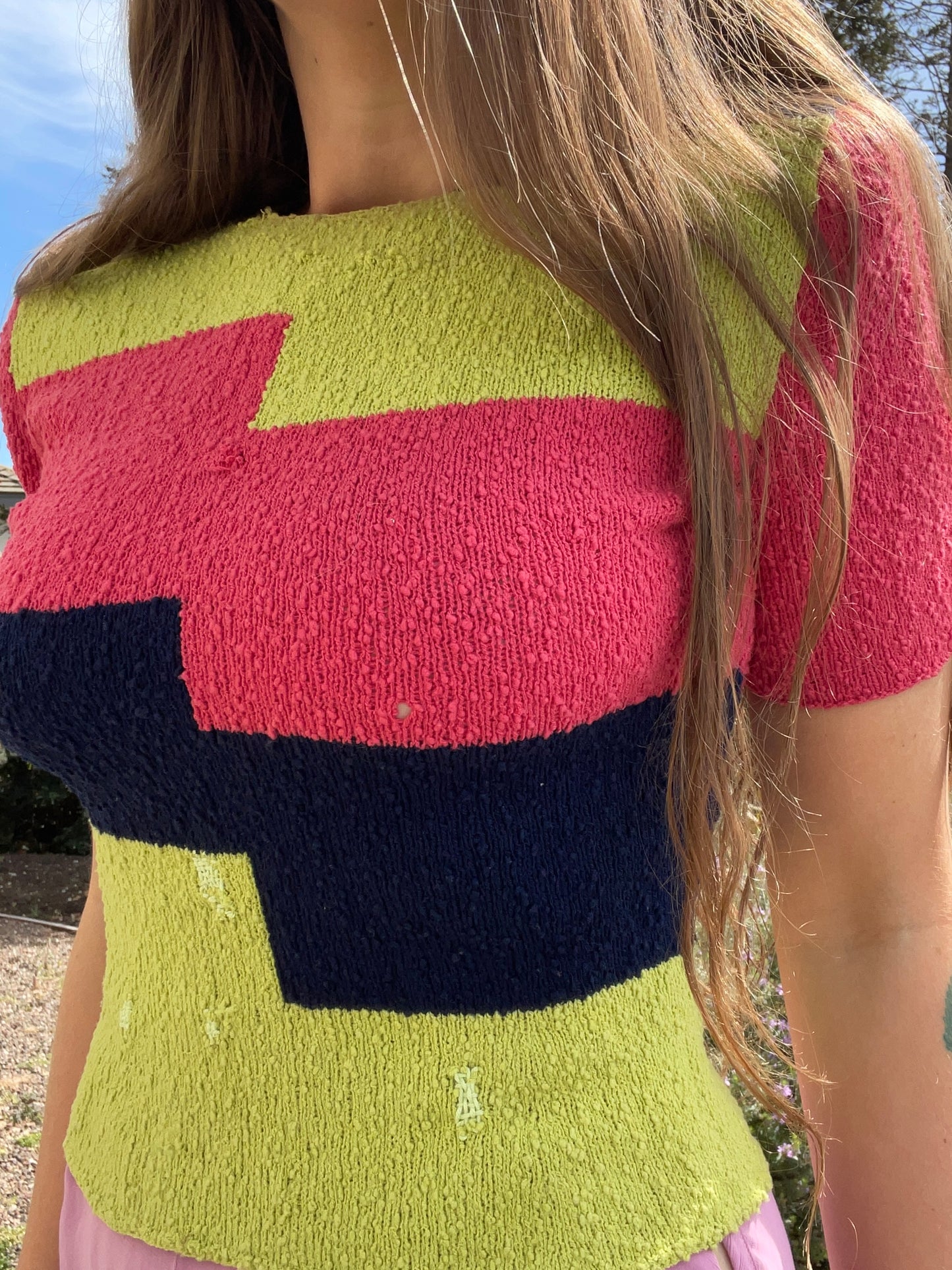 1940s Color Block Knit Sweater