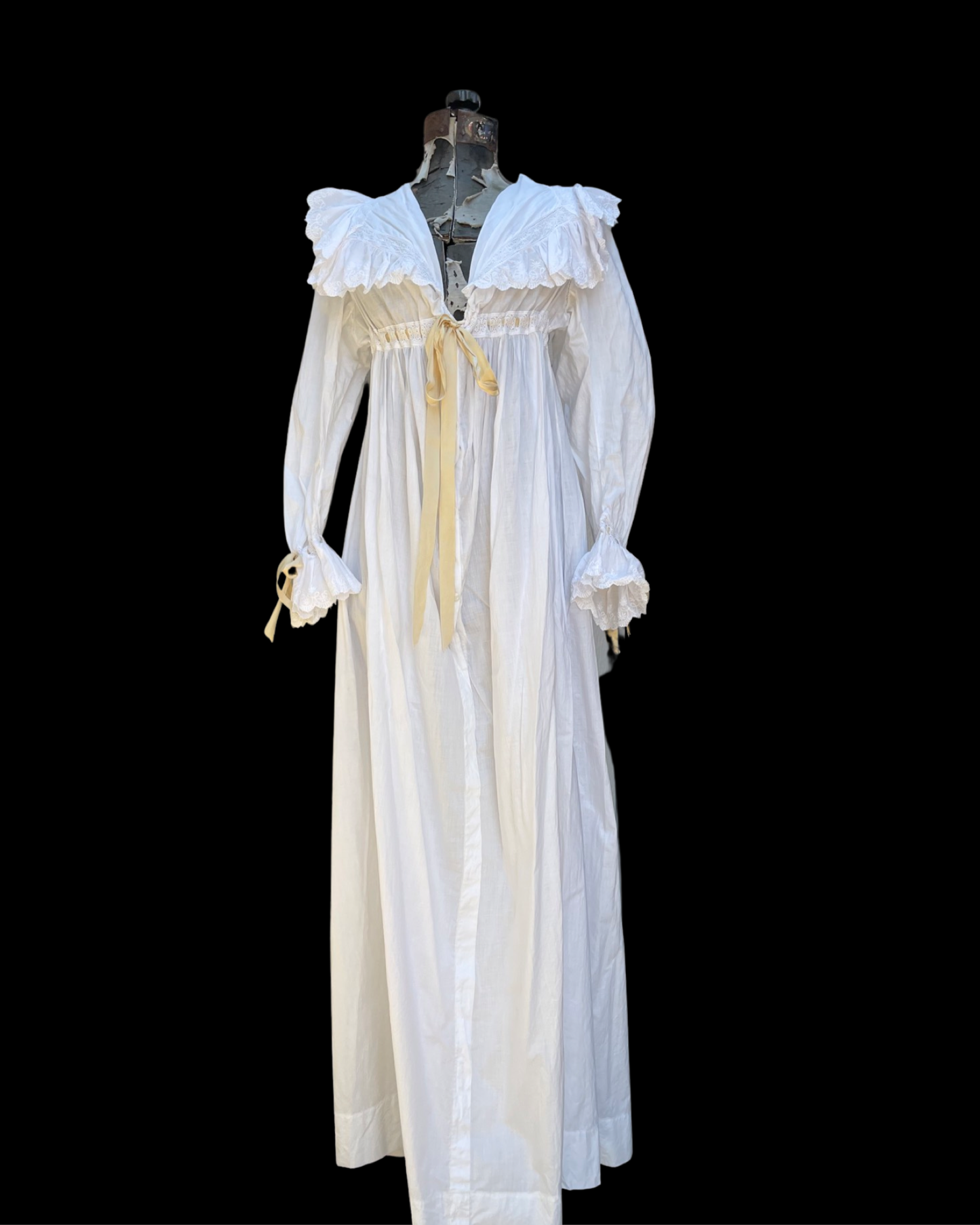 Antique 1900s Eyelet Cotton Trousseau Bridal Evening Dress