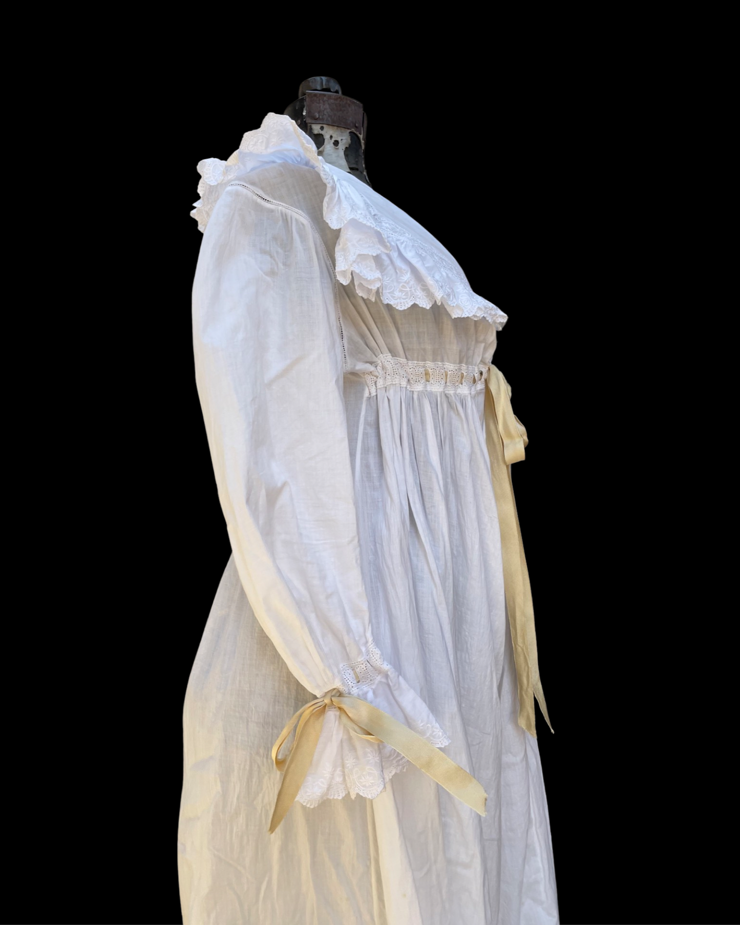 Antique 1900s Eyelet Cotton Trousseau Bridal Evening Dress