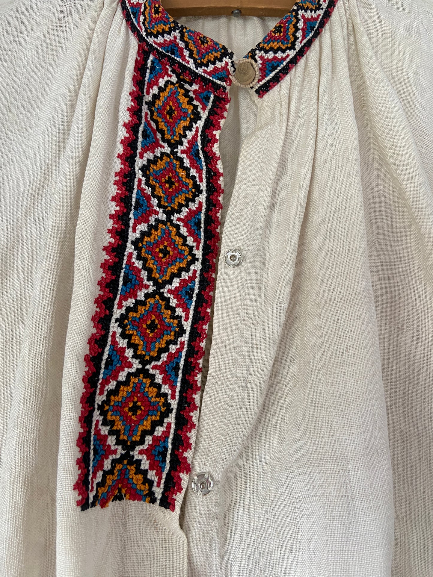 1930s Cross Stitch Linen Peasant Blouse