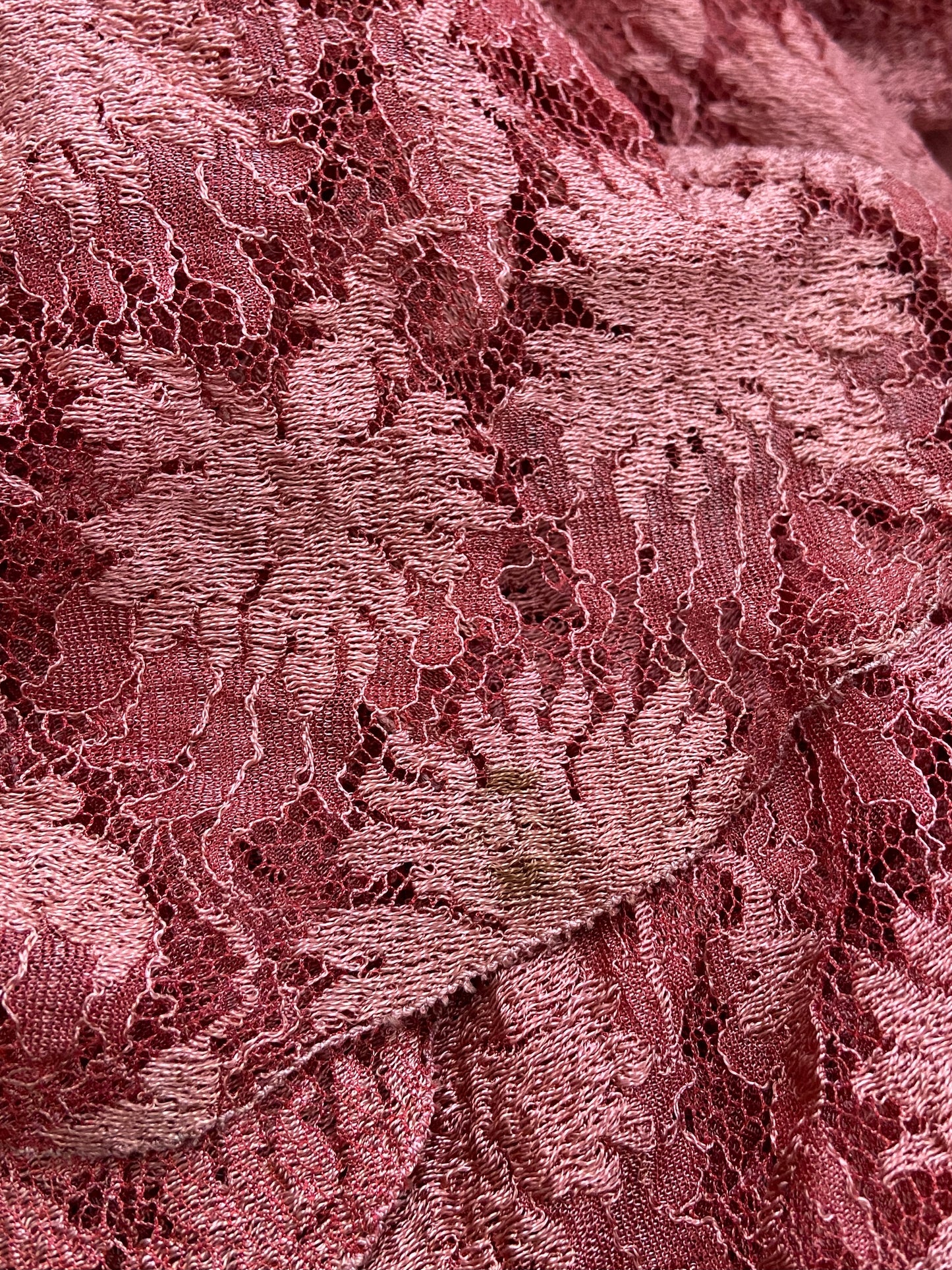 1930s Coral Bias Cut Lace Dress