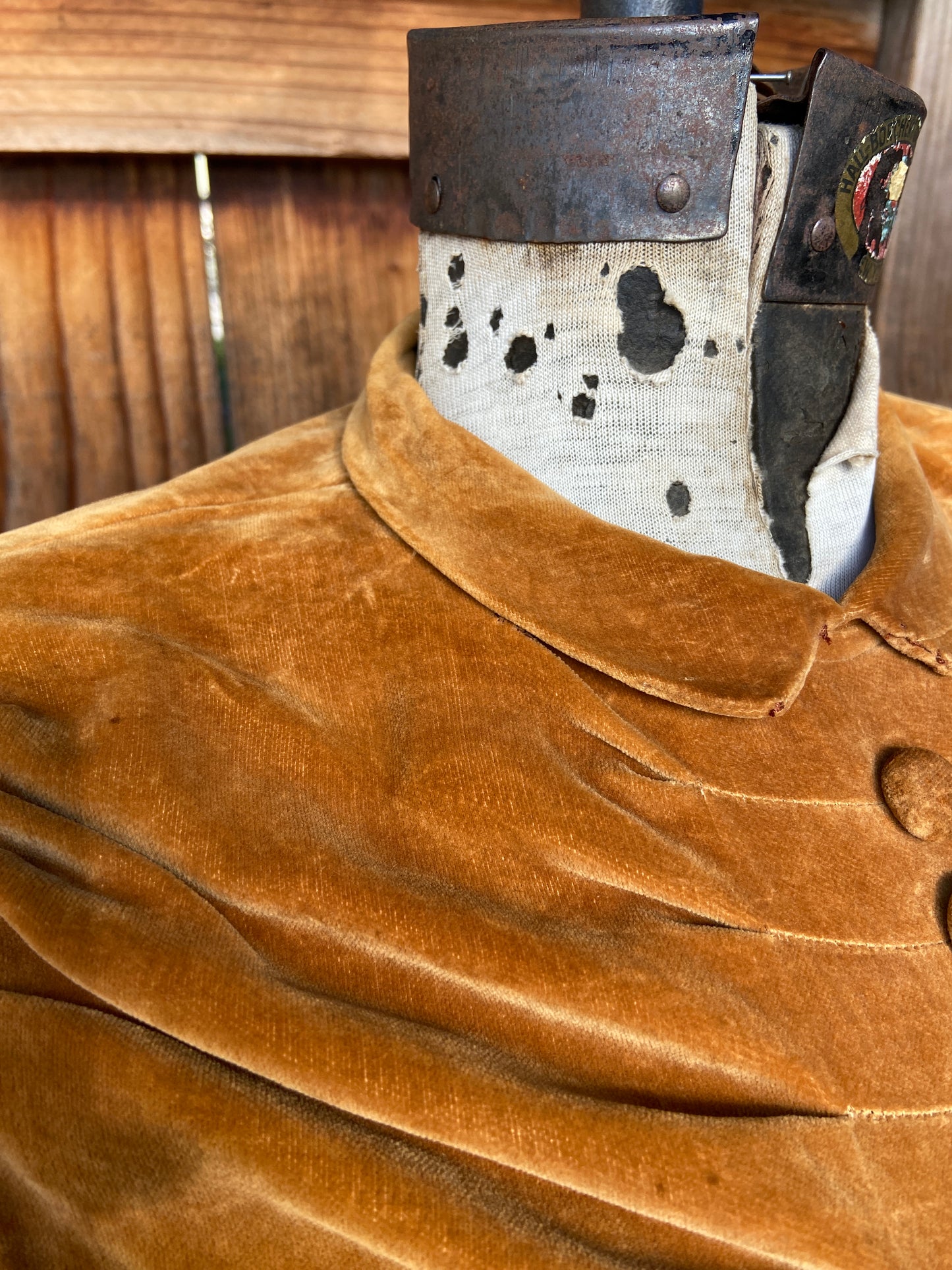 1930s Copper Crushed Velvet Puff Sleeve Dress