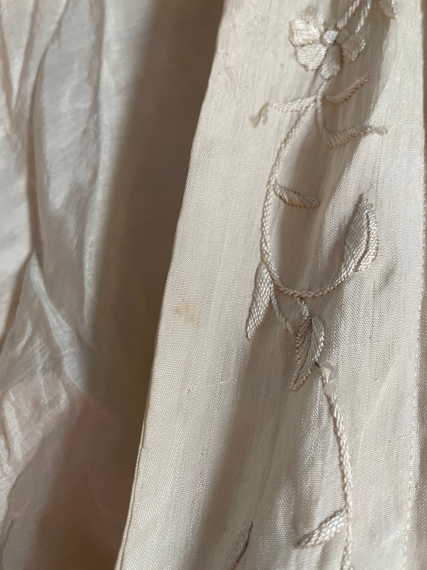 Antique Embroidered Silk Knotted Fringe Shawl