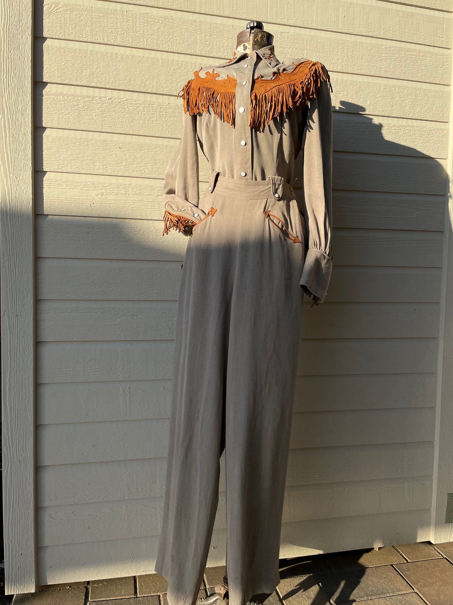 1940s HIlbilly Westerns Two Piece Gabardine & Fringe Cowgirl Slack Suit