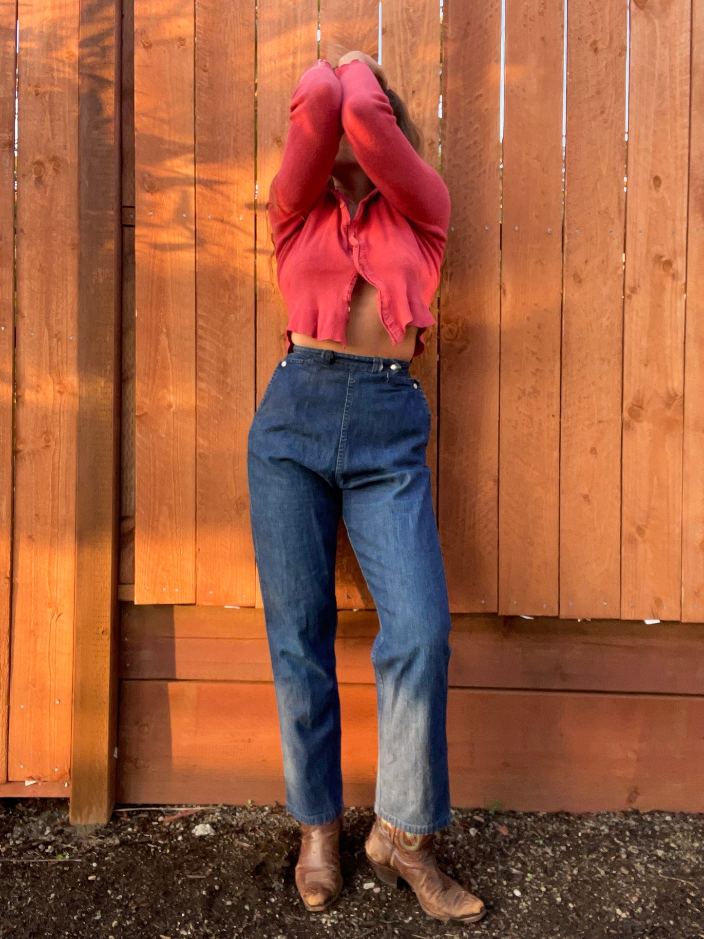 1950s Western Pearl Snap Side Zip Jeans