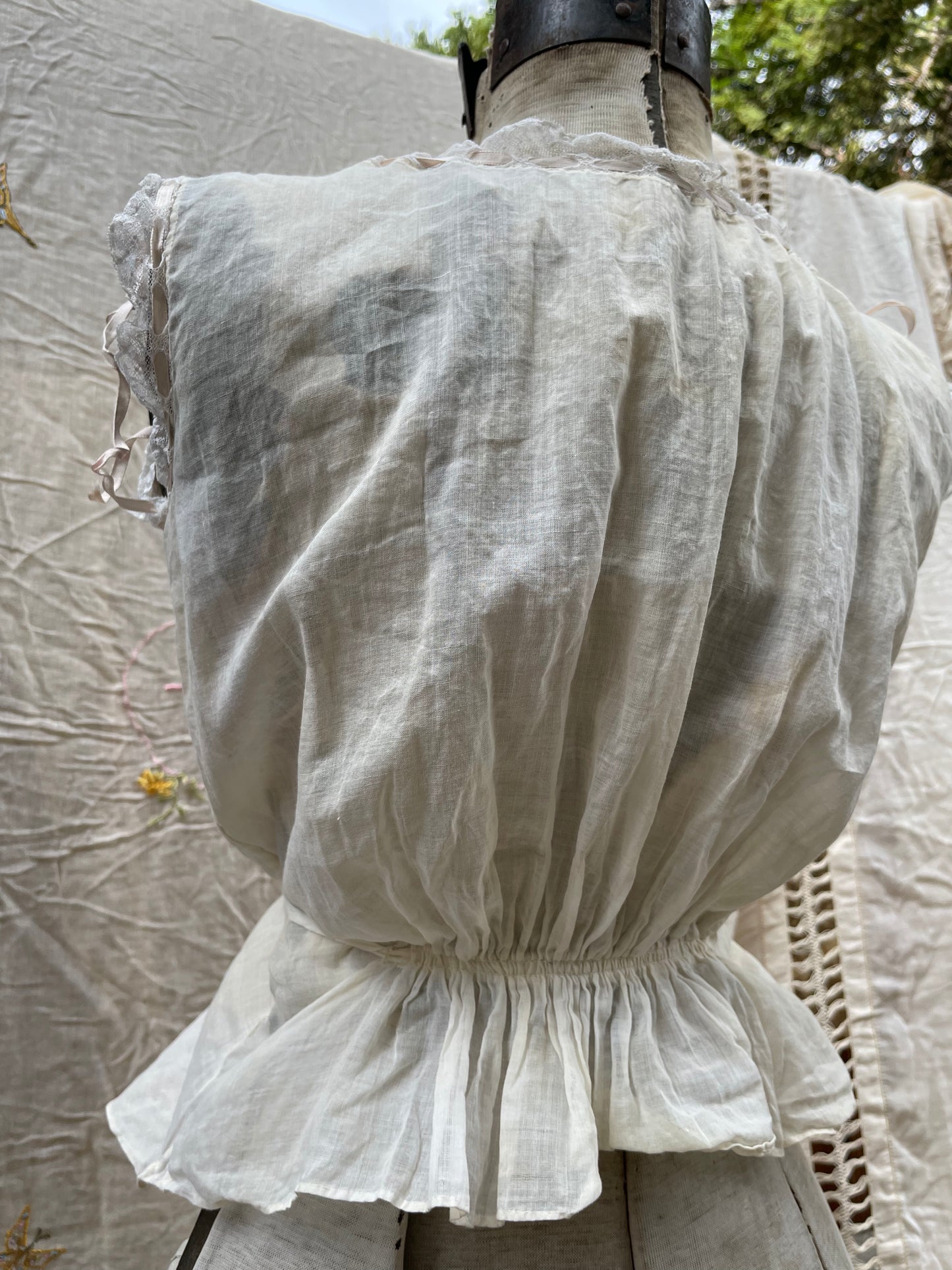 Edwardian Embroidered Bow Cotton Blouse