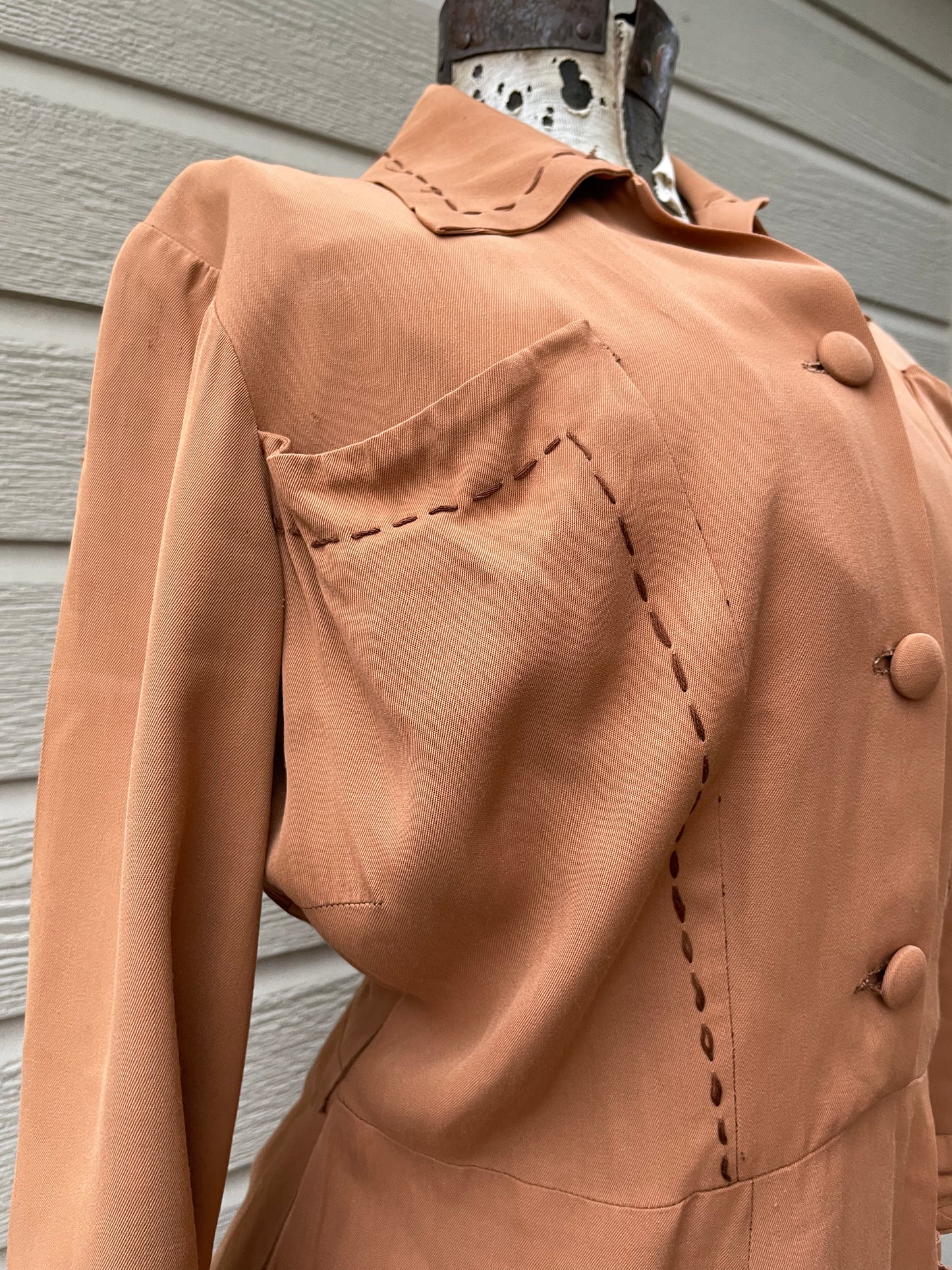 1940s Peach Western Gabardine Shirtdress
