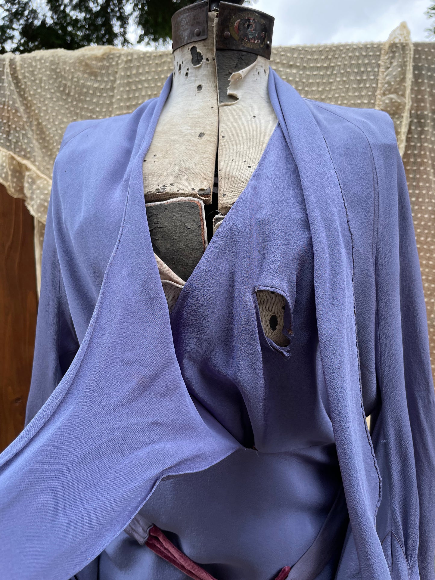 1930s Periwinkle Rayon Crepe Balloon Sleeve Midi Dress