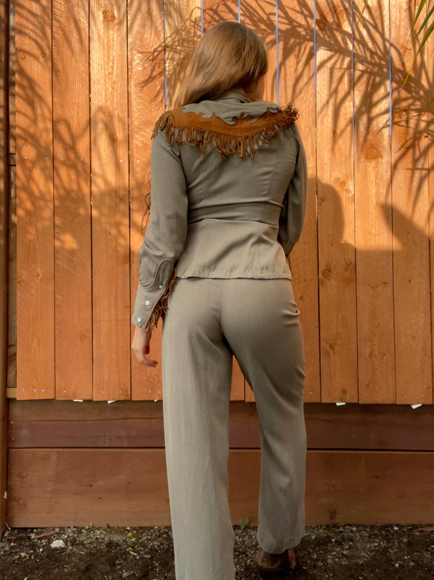 1940s HIlbilly Westerns Two Piece Gabardine & Fringe Cowgirl Slack Suit
