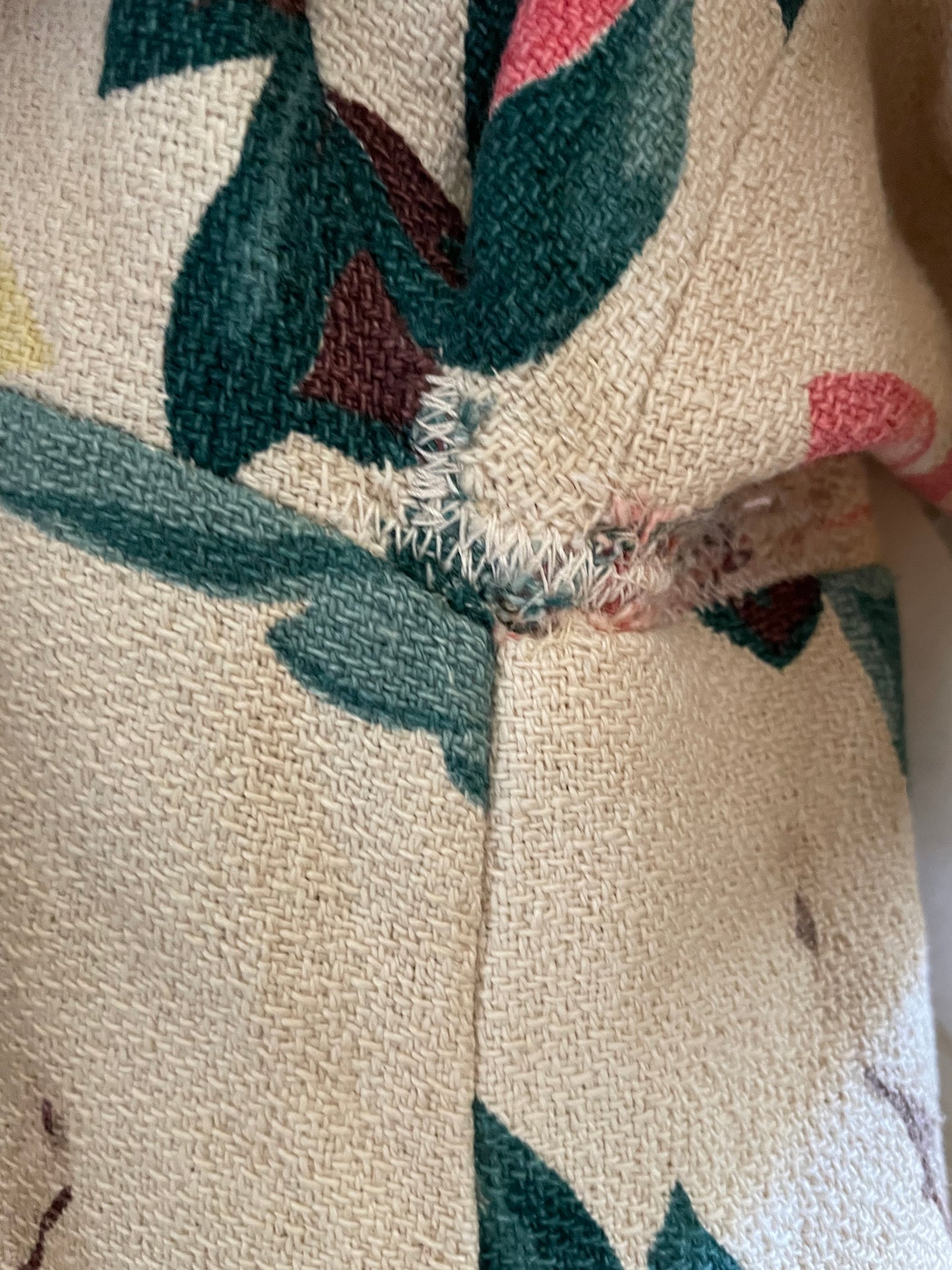 1930s Tropical Bark Cloth Puff Sleeve Midi Dress