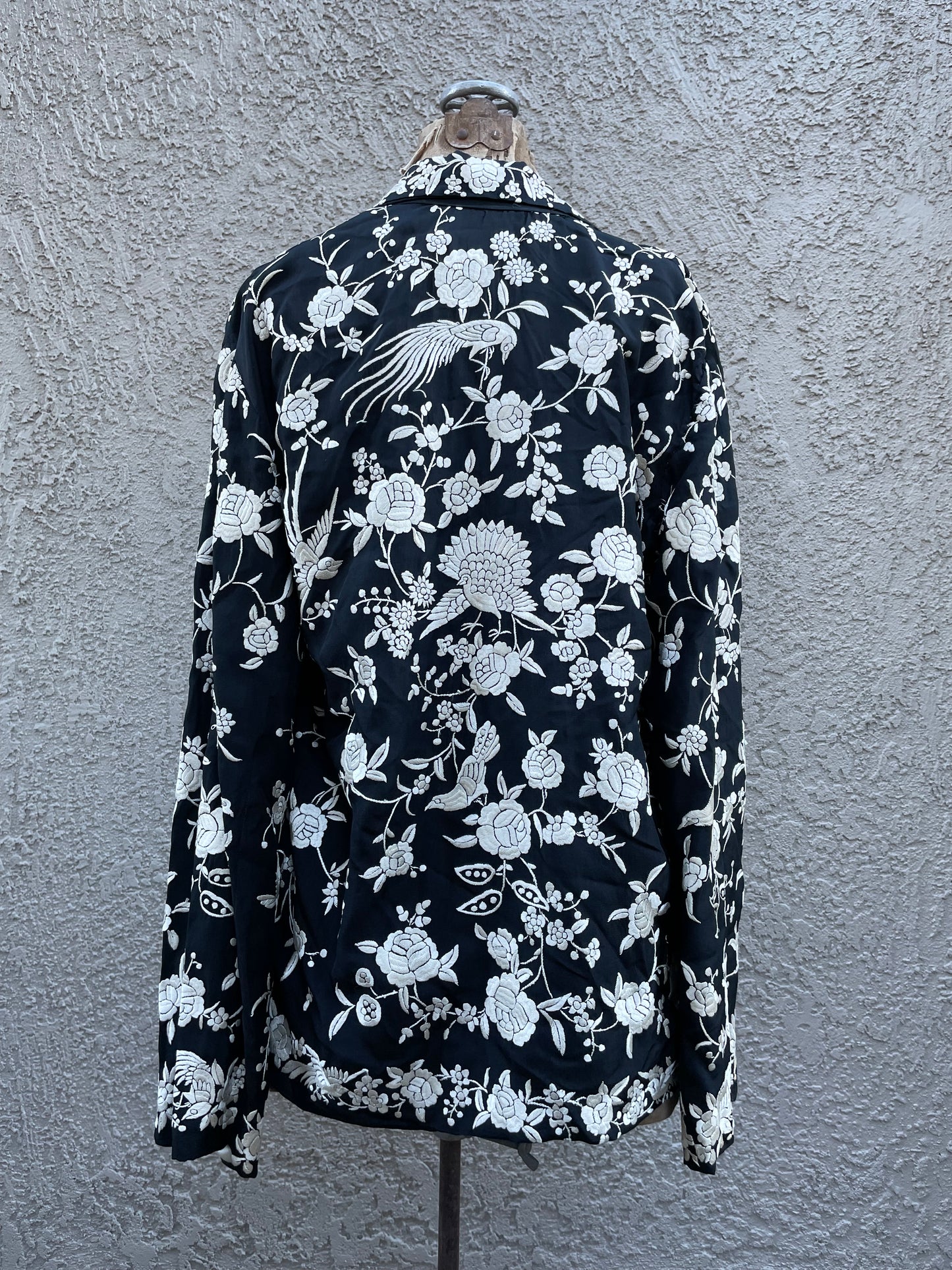 1920s Chinese Densely Embroidered Peacock Floral Silk Coat