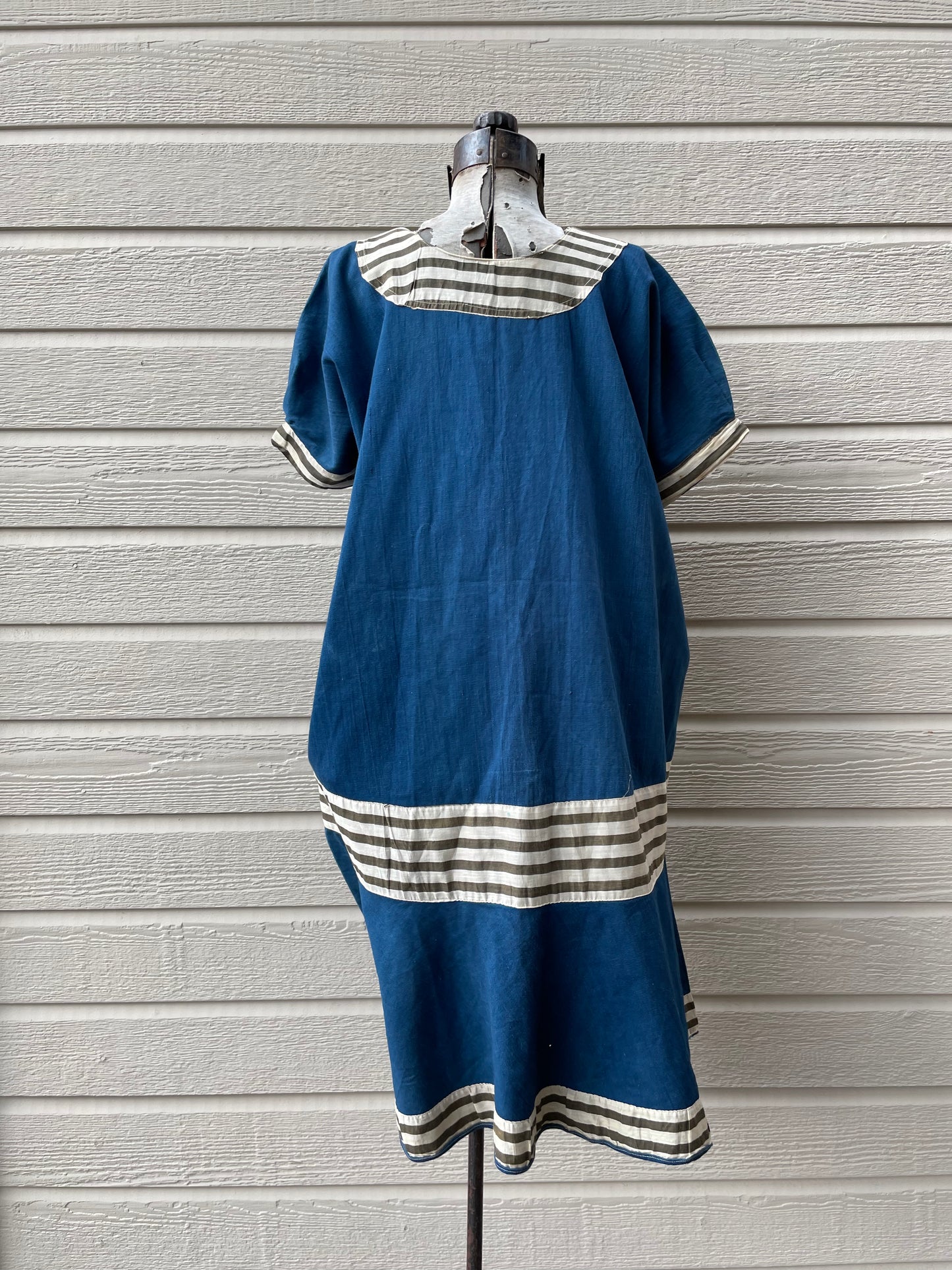 Antique Indigo & Stripe Cotton Bathing Suit Dress