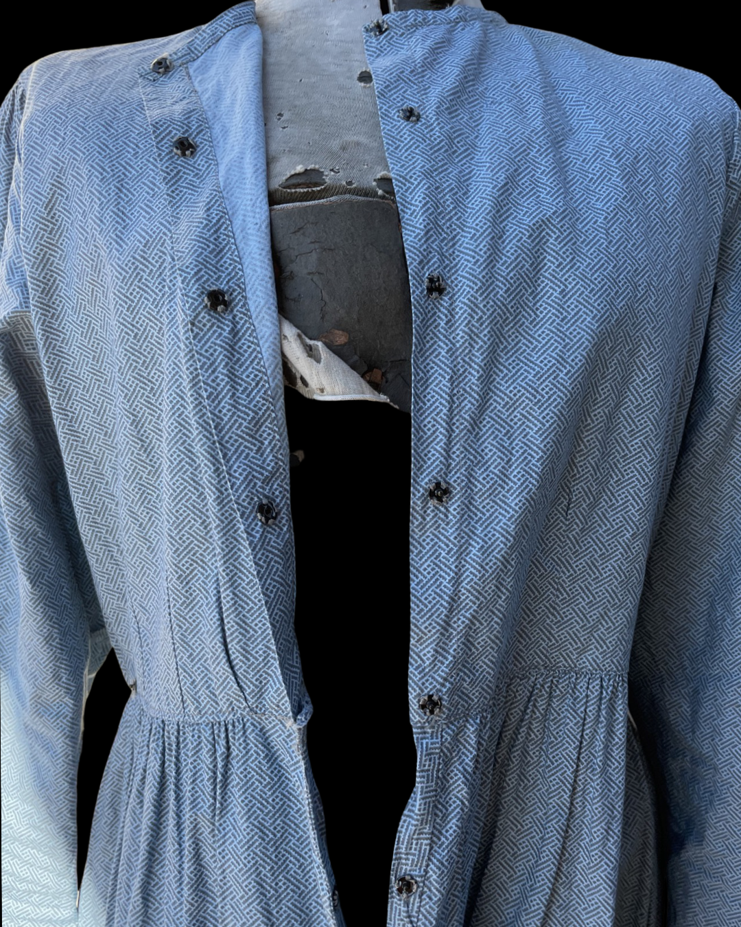 Antique Teens Cornflower Blue Printed Work Dress