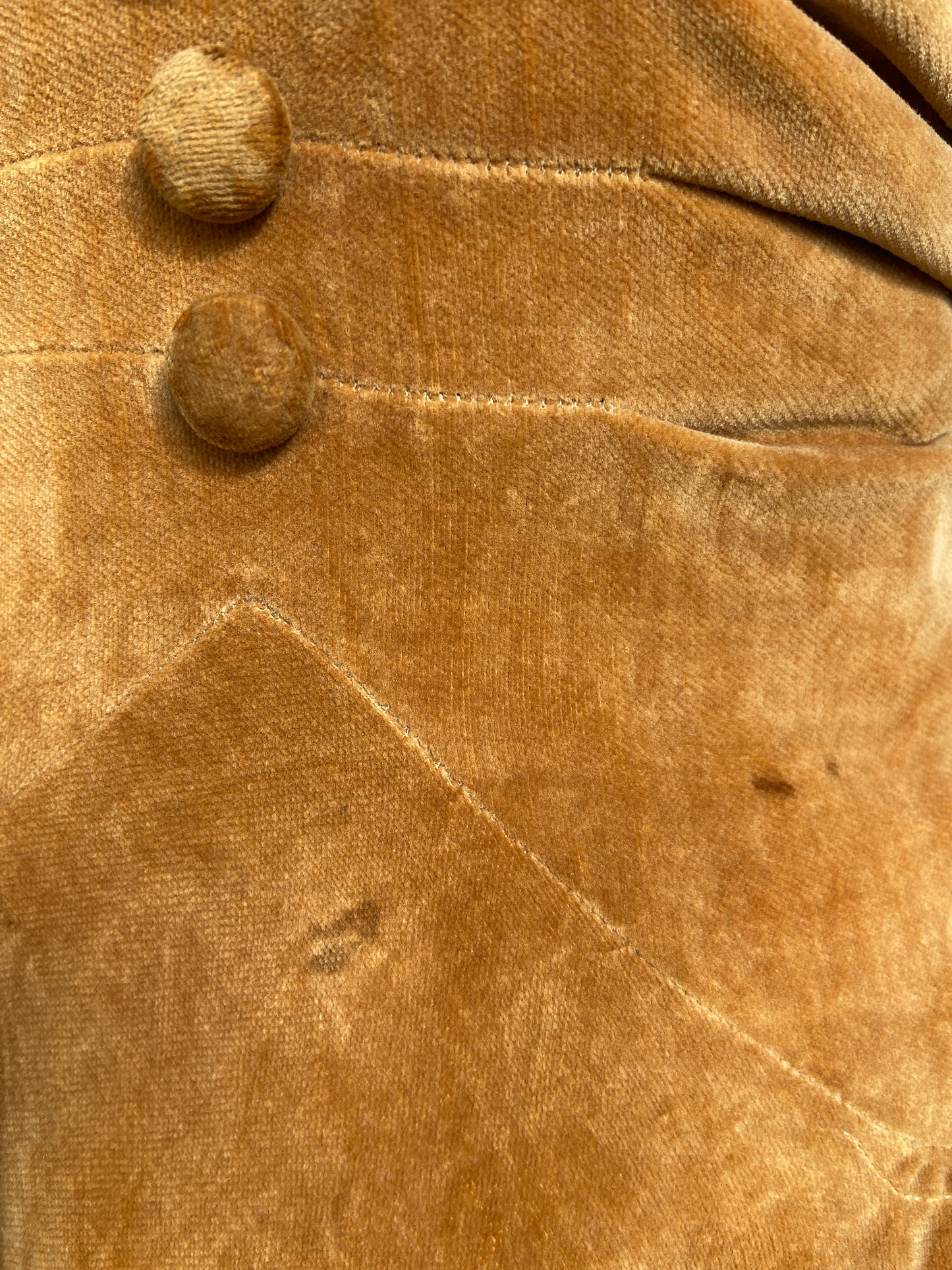 1930s Copper Crushed Velvet Puff Sleeve Dress