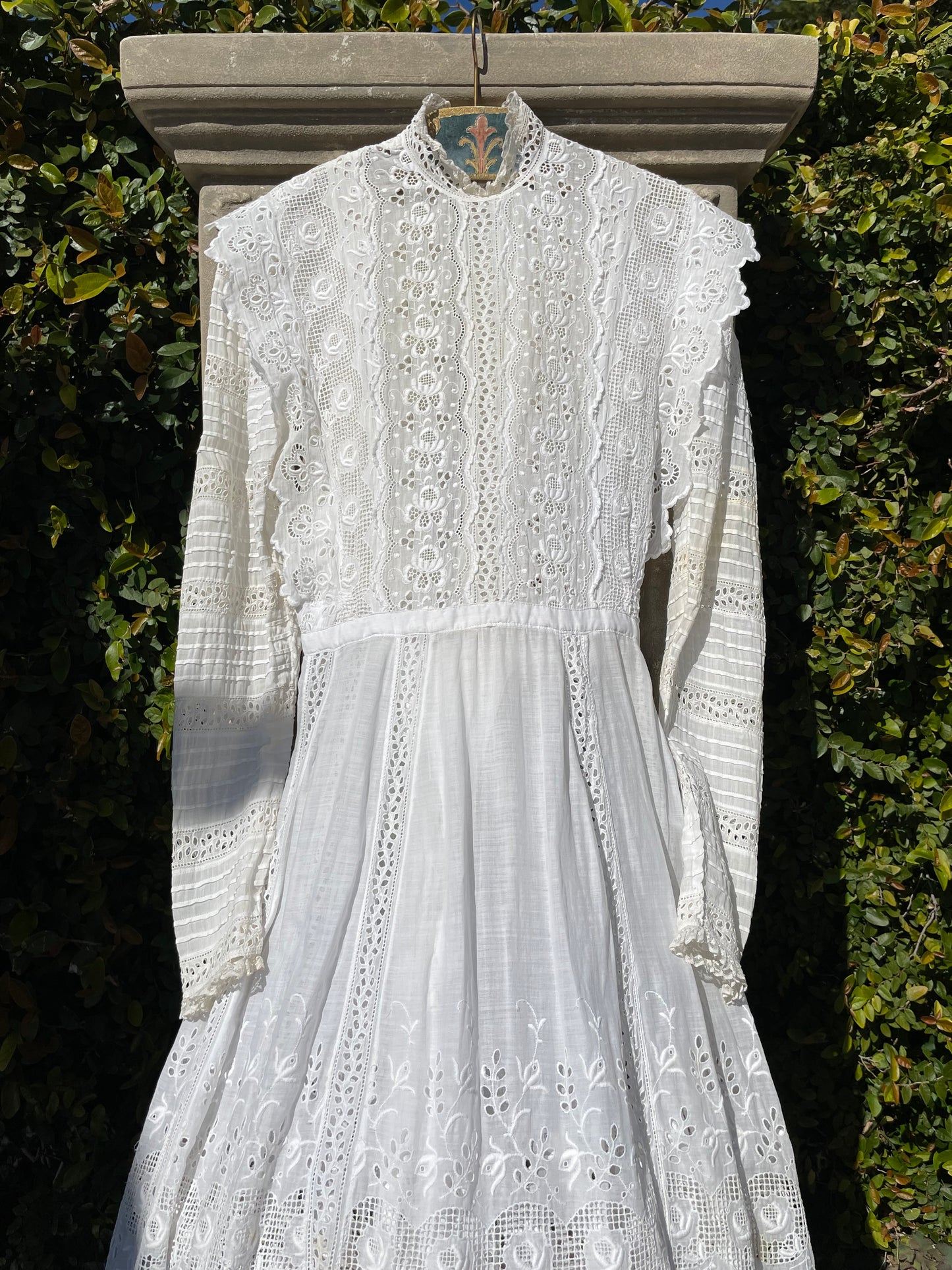Victorian High Neck Cotton Lawn Lace Inset Dress
