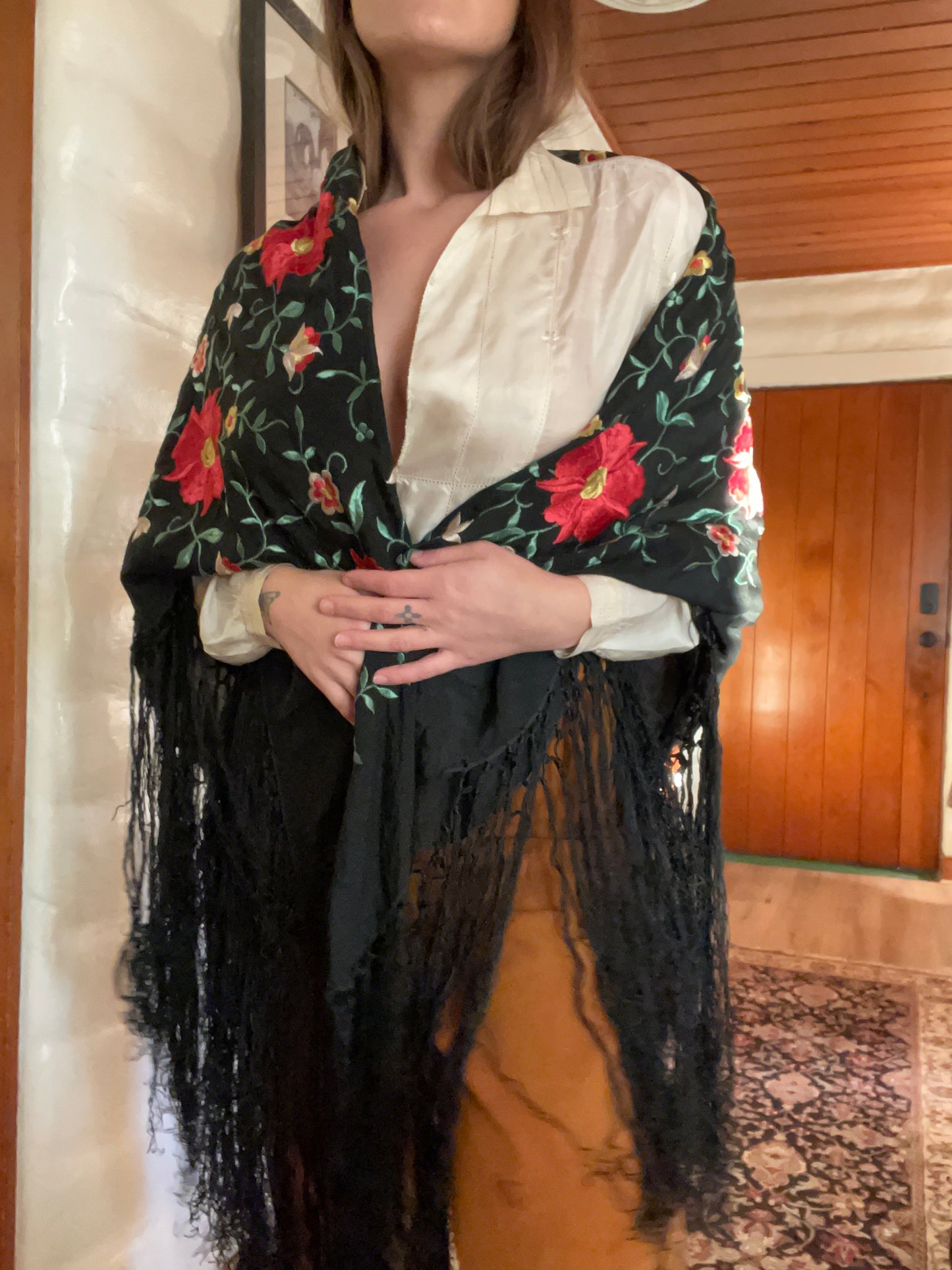 Antique Spanish Blossom Piano Shawl