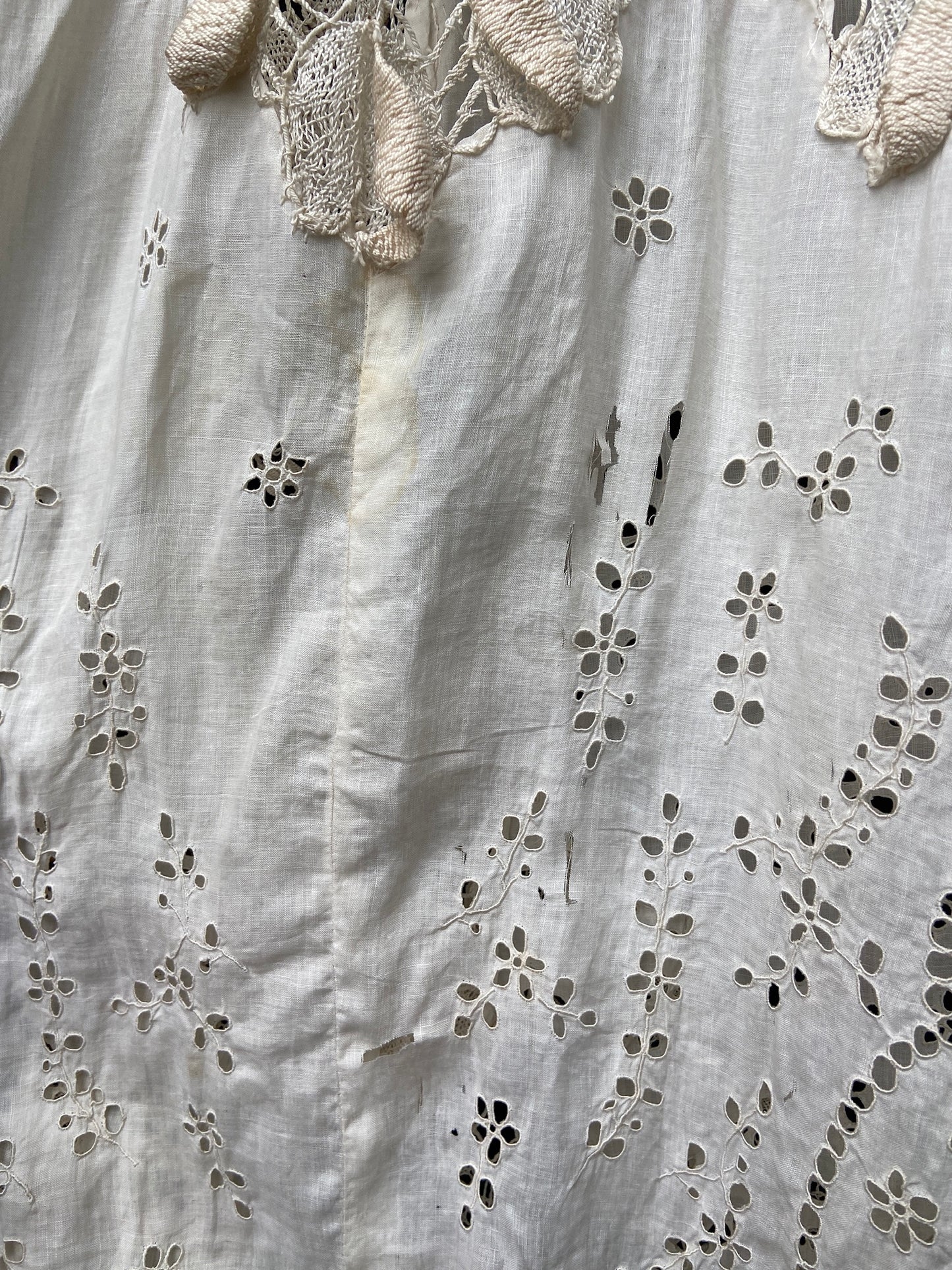Antique Titanic Era Hand Sewn Eyelet Irish Lace Gown