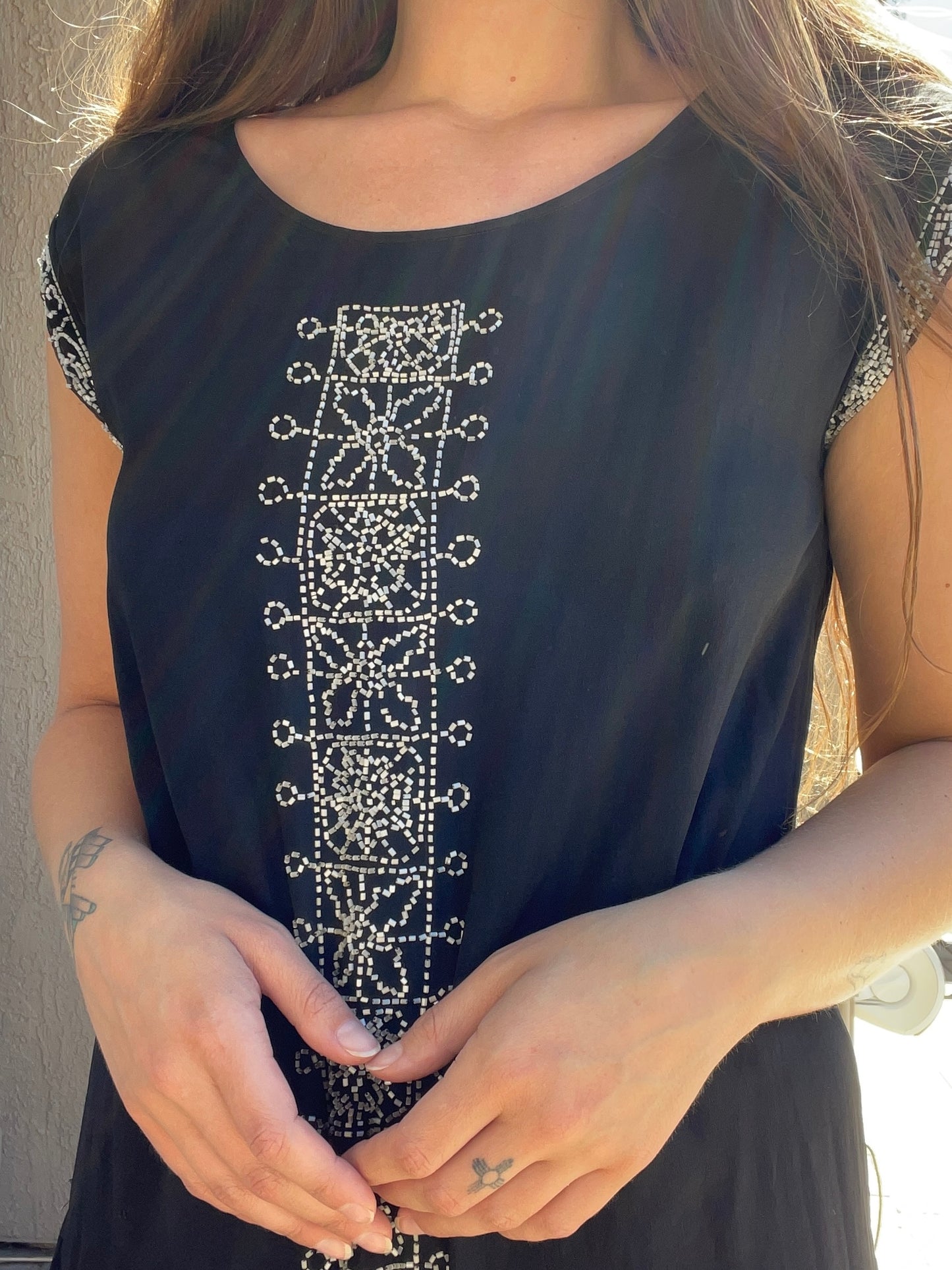 1920s Beaded Chiffon and Crepe Bow Dress