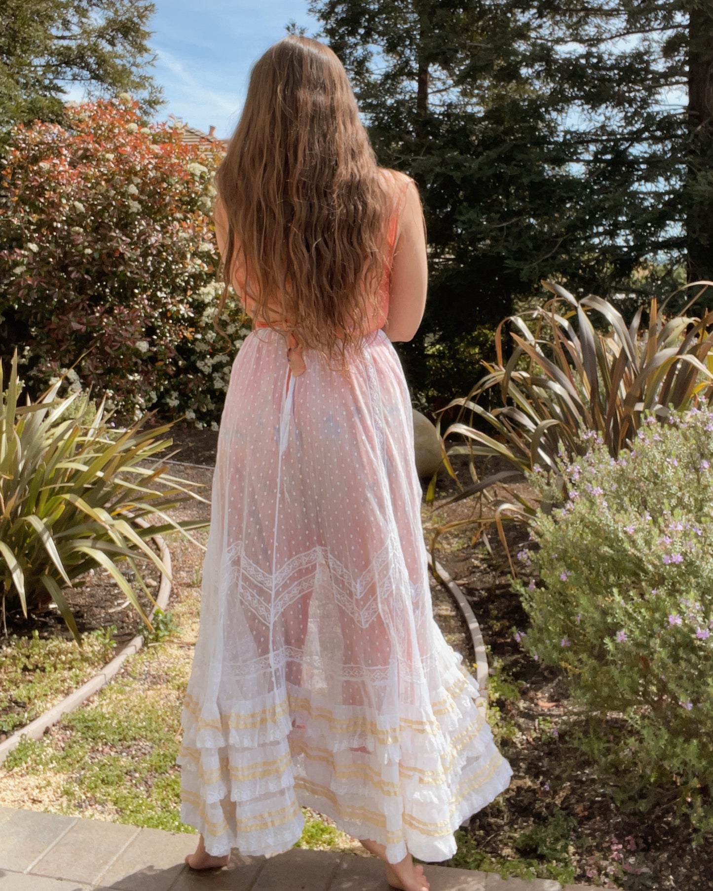 Edwardian Embroidered Mesh Lace Tiered Skirt