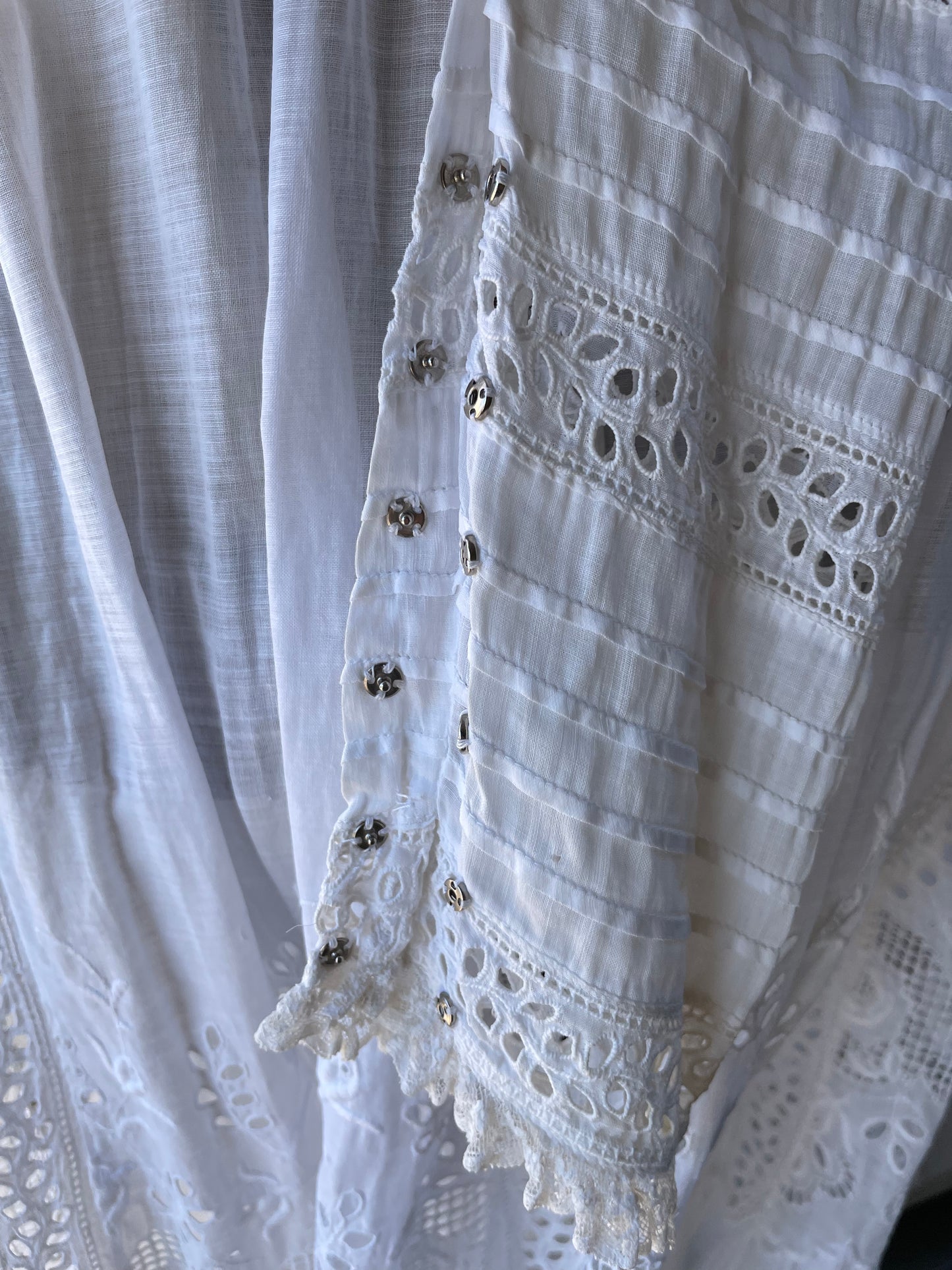 Victorian High Neck Cotton Lawn Lace Inset Dress