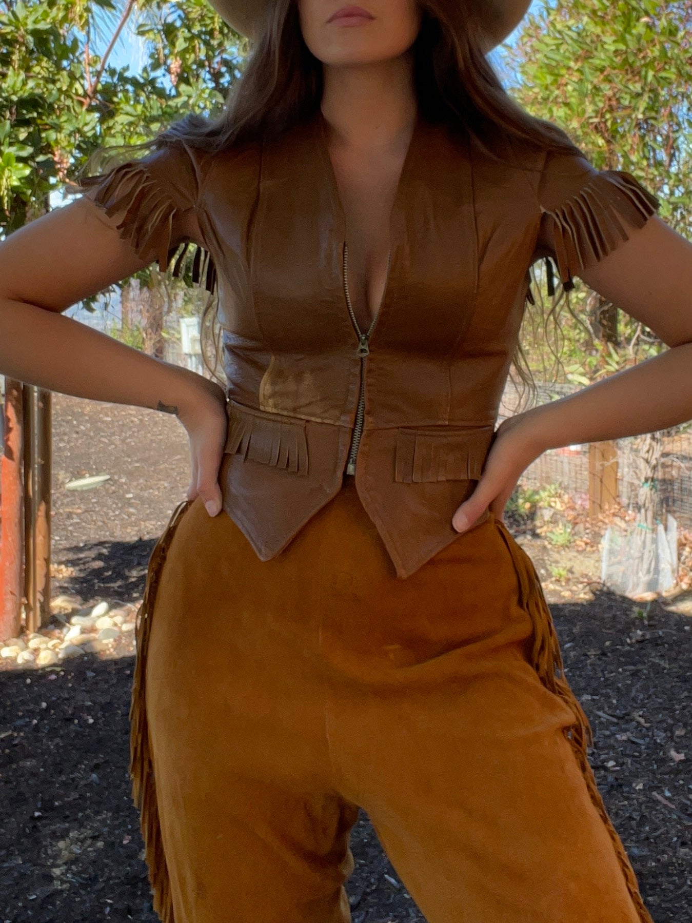1930s/1940s Leather Fringe Sportswear Western Zip Front Blouse