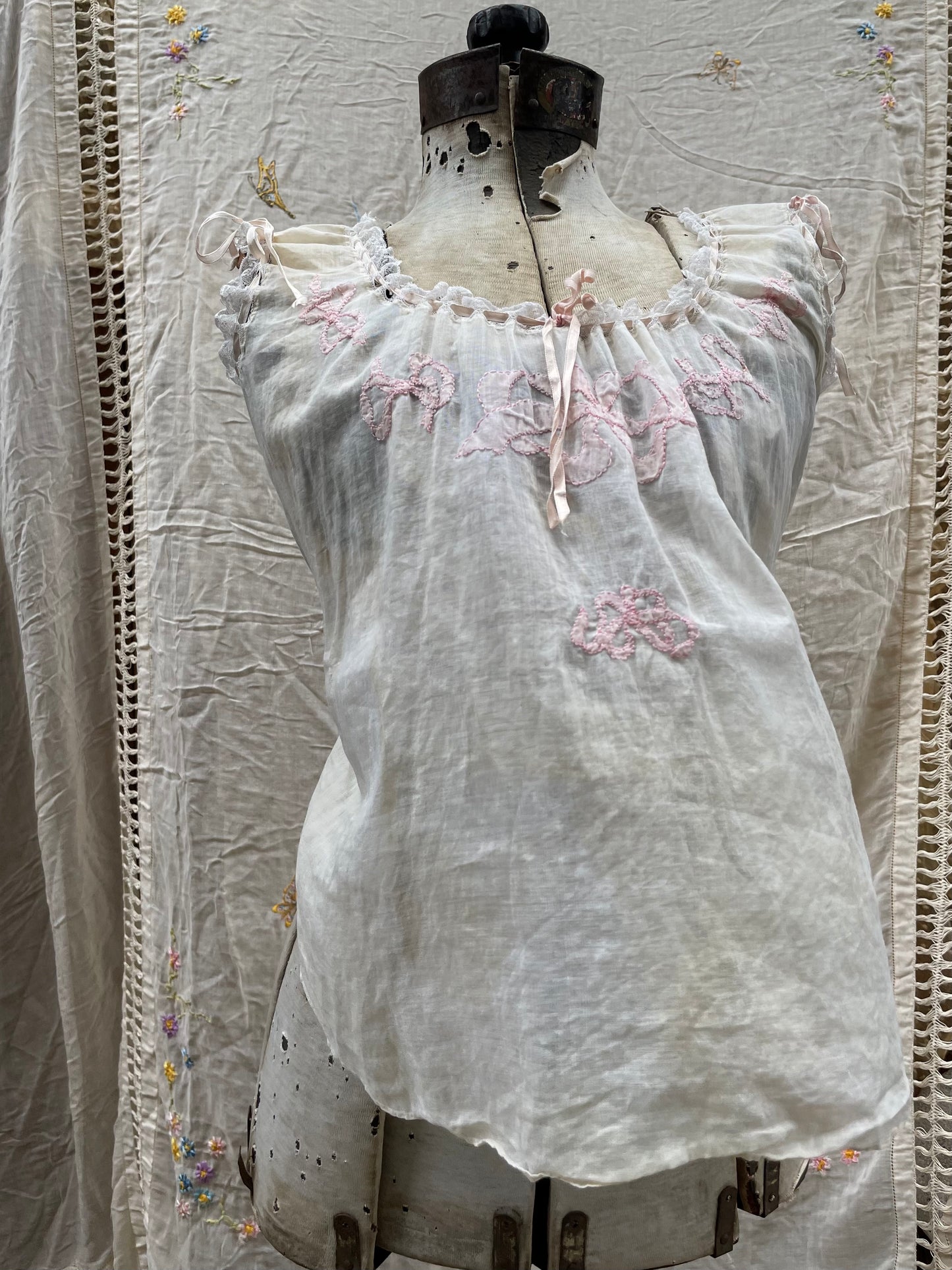 Edwardian Embroidered Bow Cotton Blouse