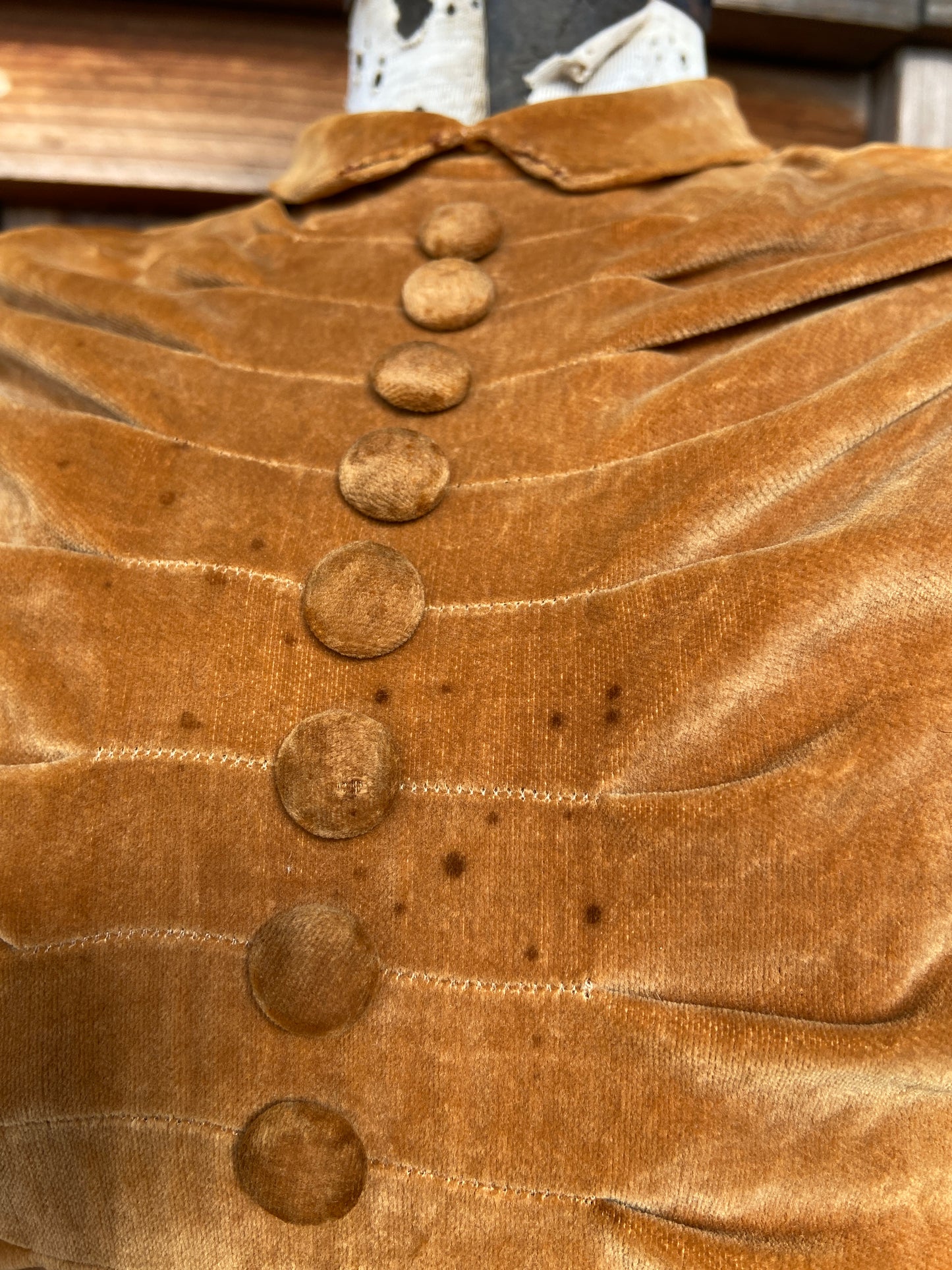 1930s Copper Crushed Velvet Puff Sleeve Dress