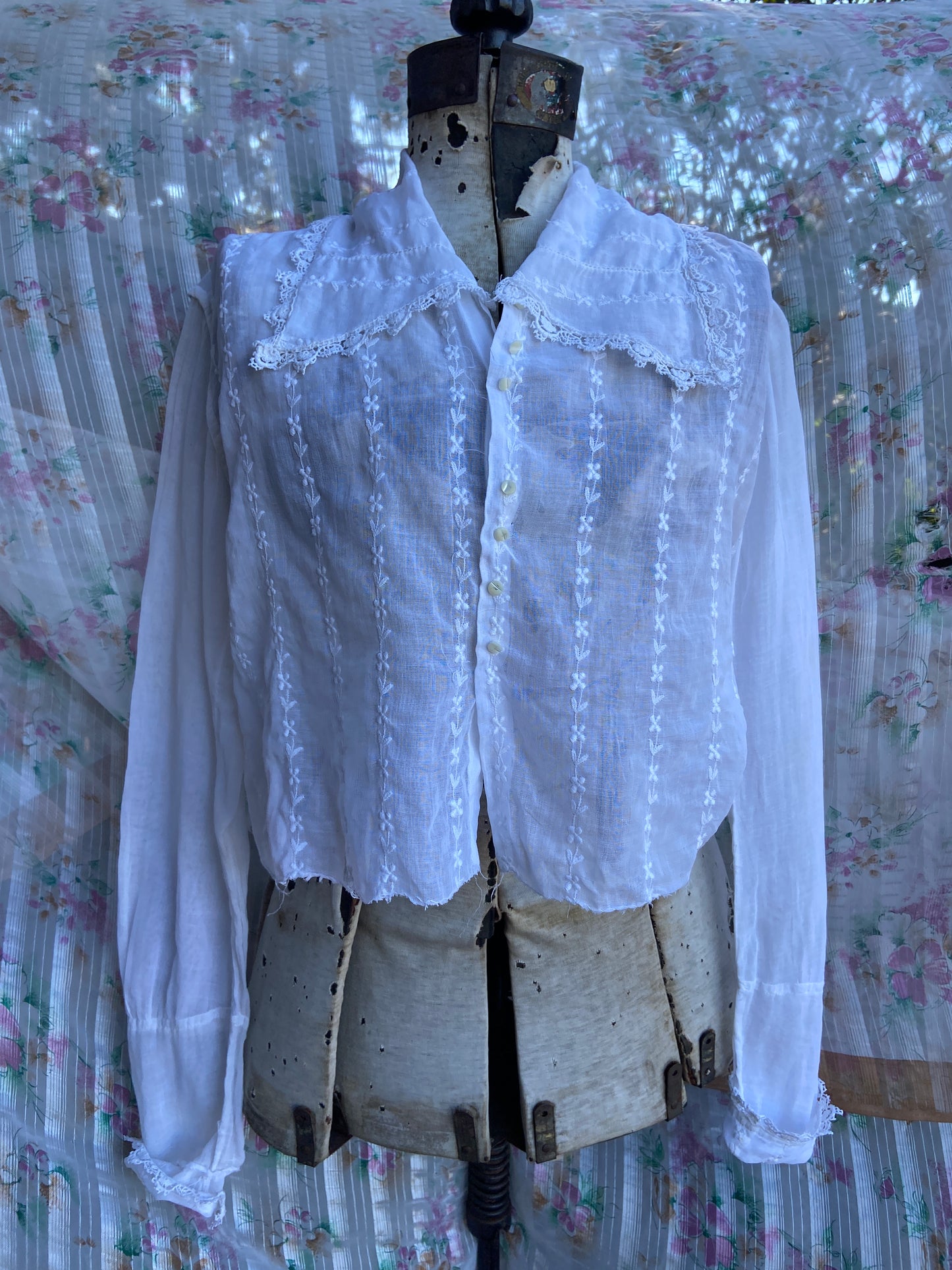 Edwardian Organdy Sailor Collar Embroidered Blouse