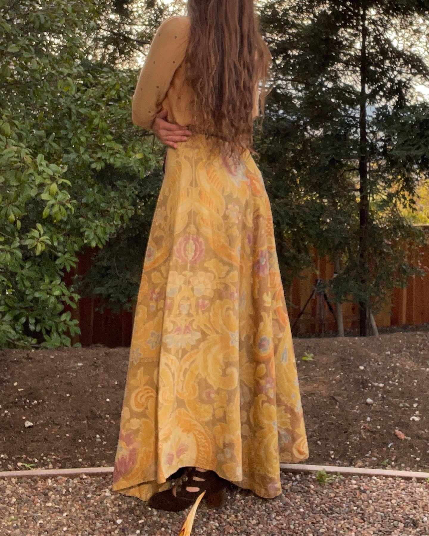 Early 1900s Heavy Linen Handmade Deco Floor Length Skirt