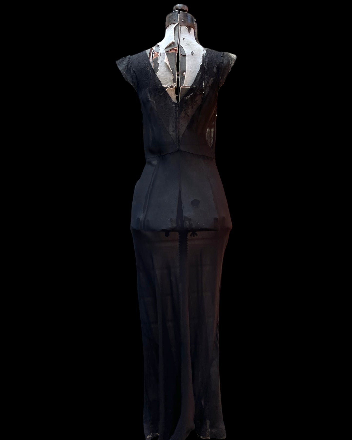 1930s Crepe Chiffon Lace Bias Cut Slip Dress