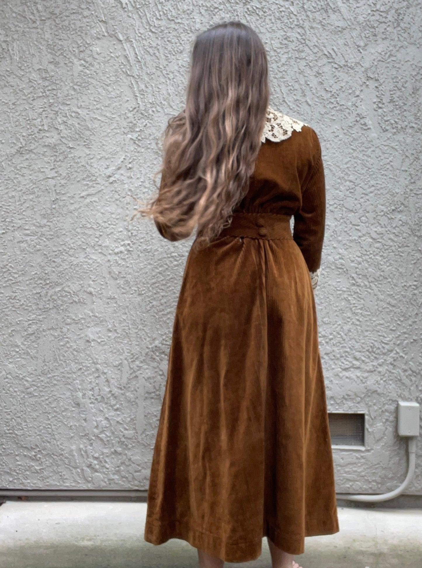 Antique 1910s Corduroy Button Front Day Dress