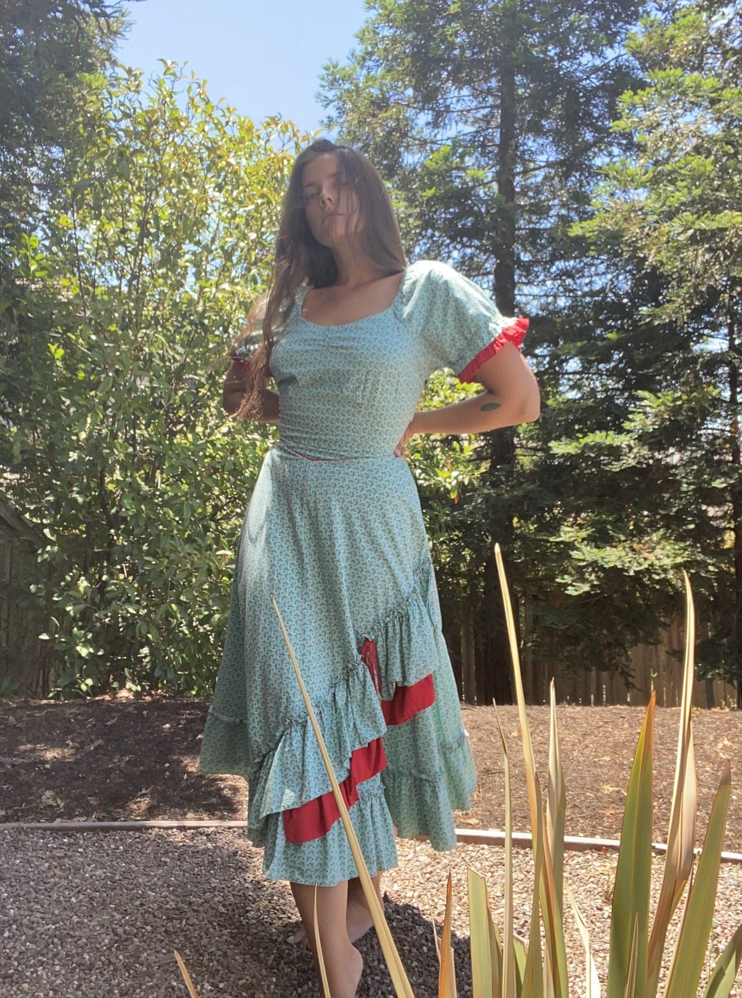 1940s Feedsack Tiered Western Priaire Dress