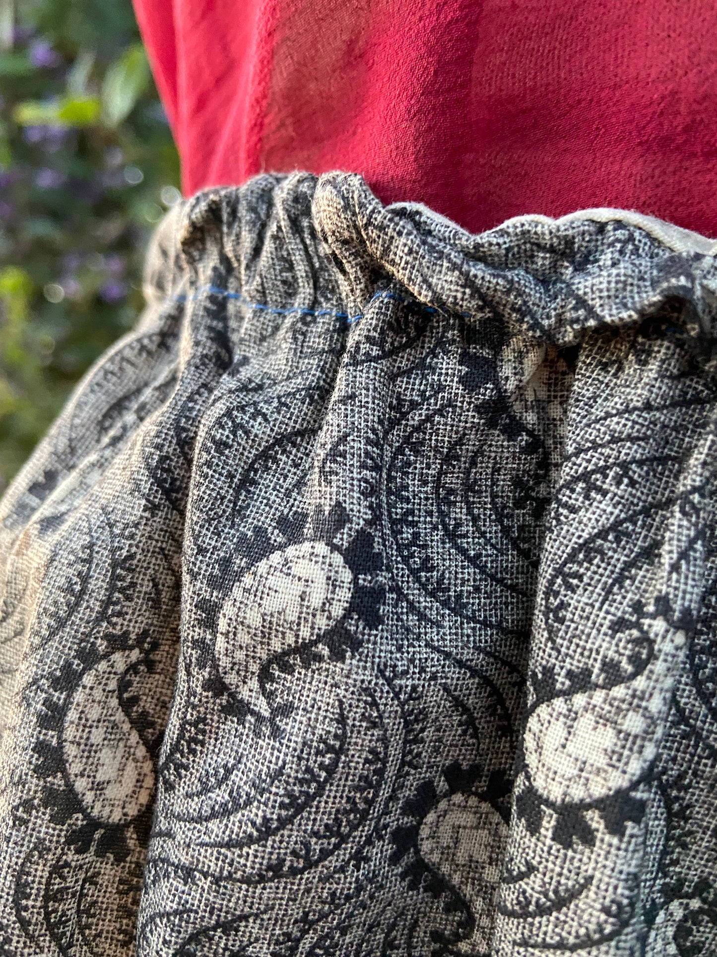 Antique 19th C Paisley Calico Skirt wth Hip Pocket