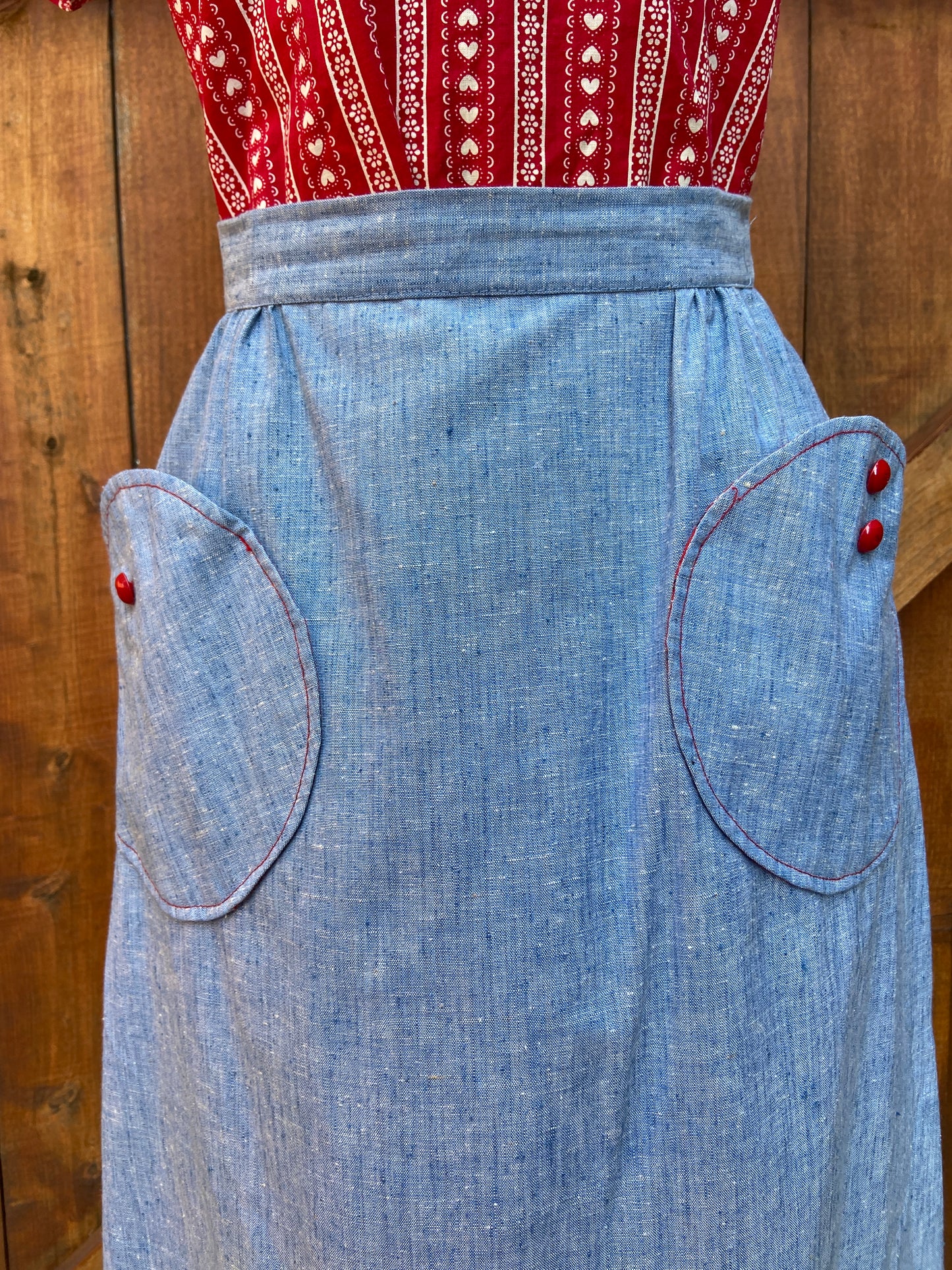 1960s Chambray A-Line Skirt With Pockets