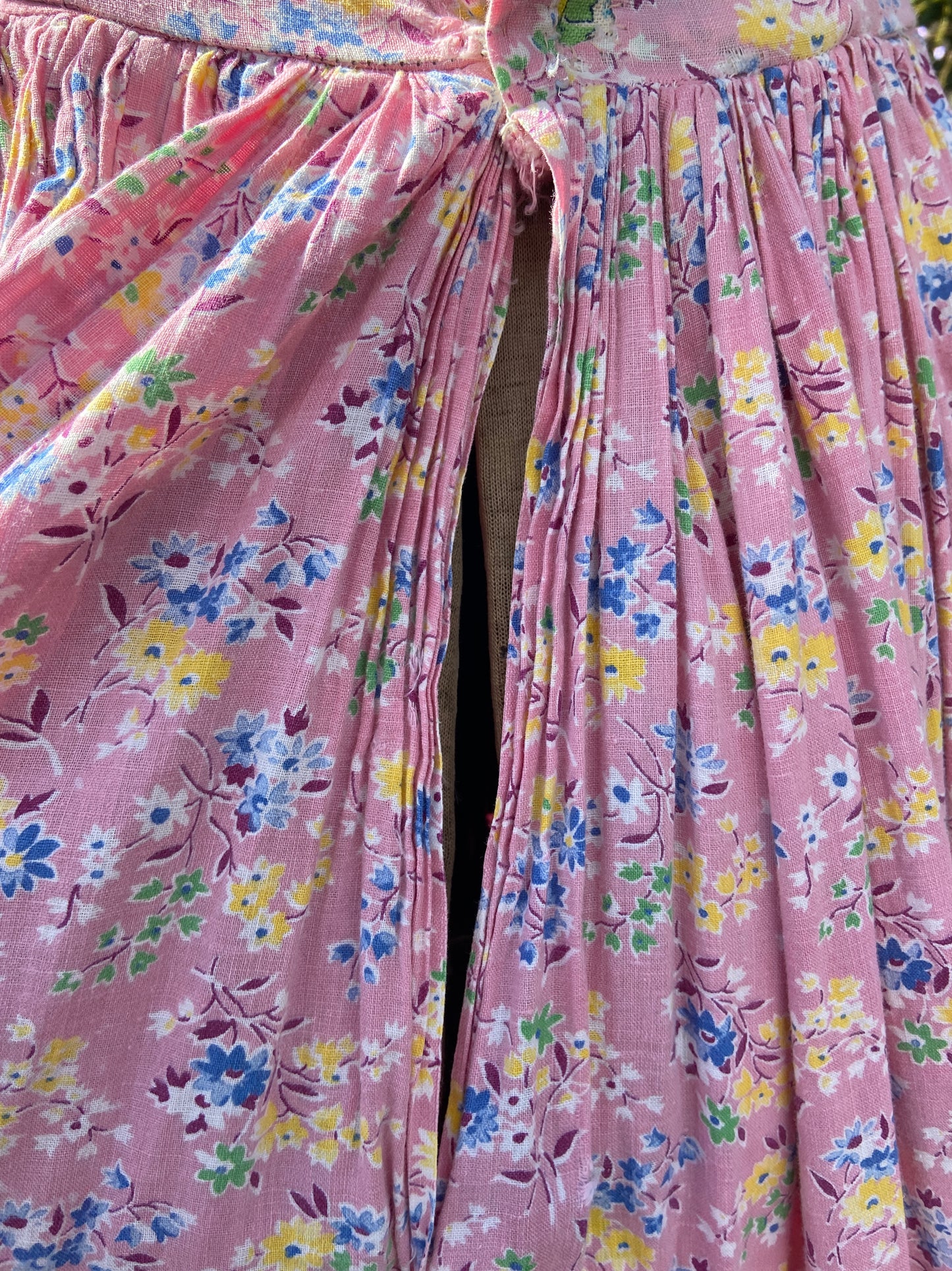 1930s Pepto-Pink Handmade Floral Feedsack Maxi Dress