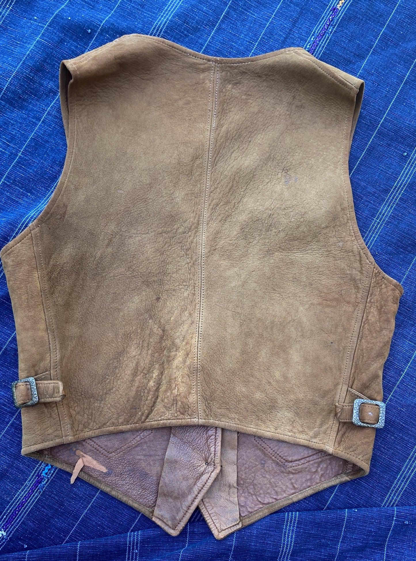 1930s Leather Vest With Side Buckle Adjusters