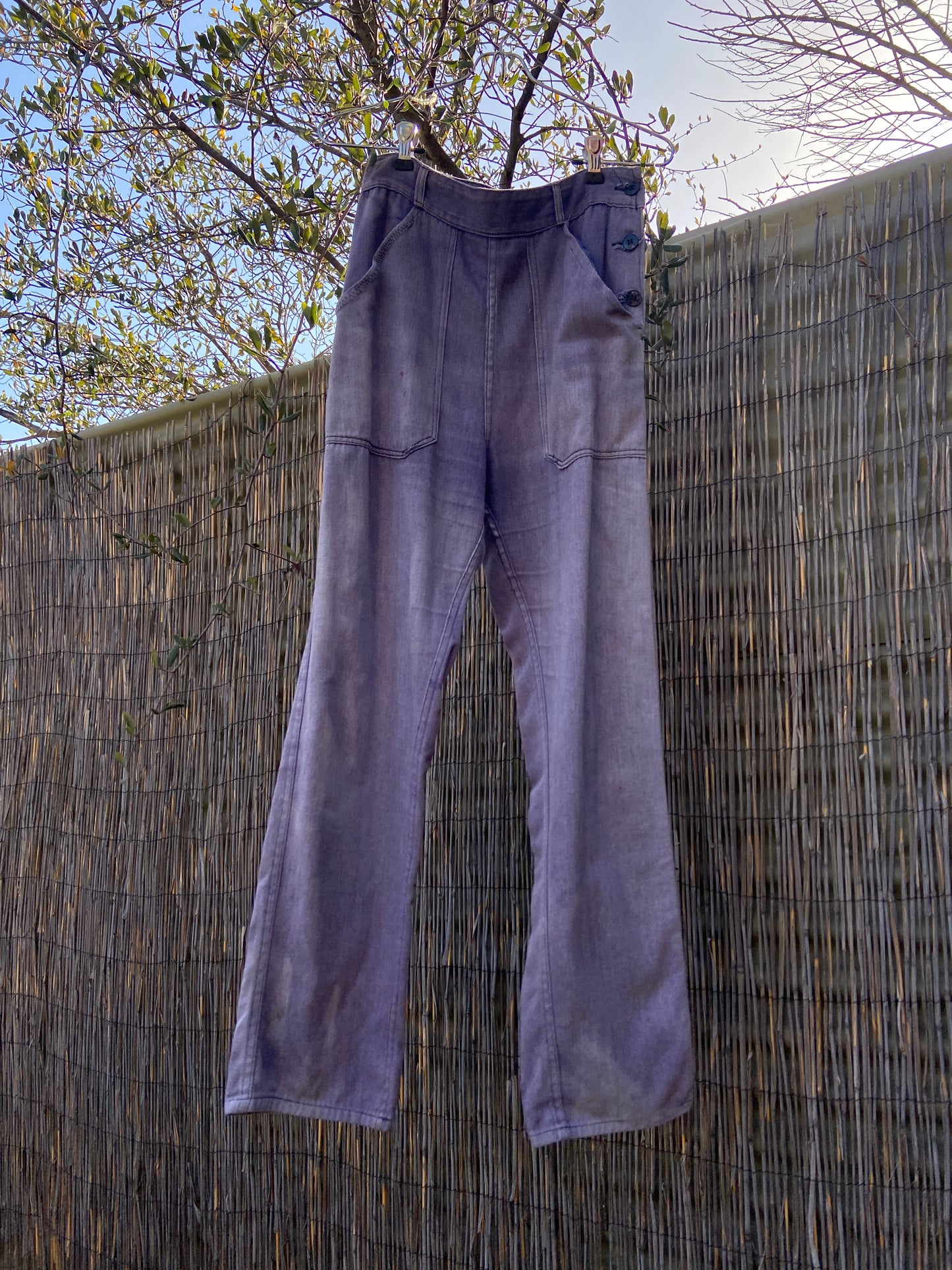 1940s Side Button Faded Moleskin Work Wear Pants